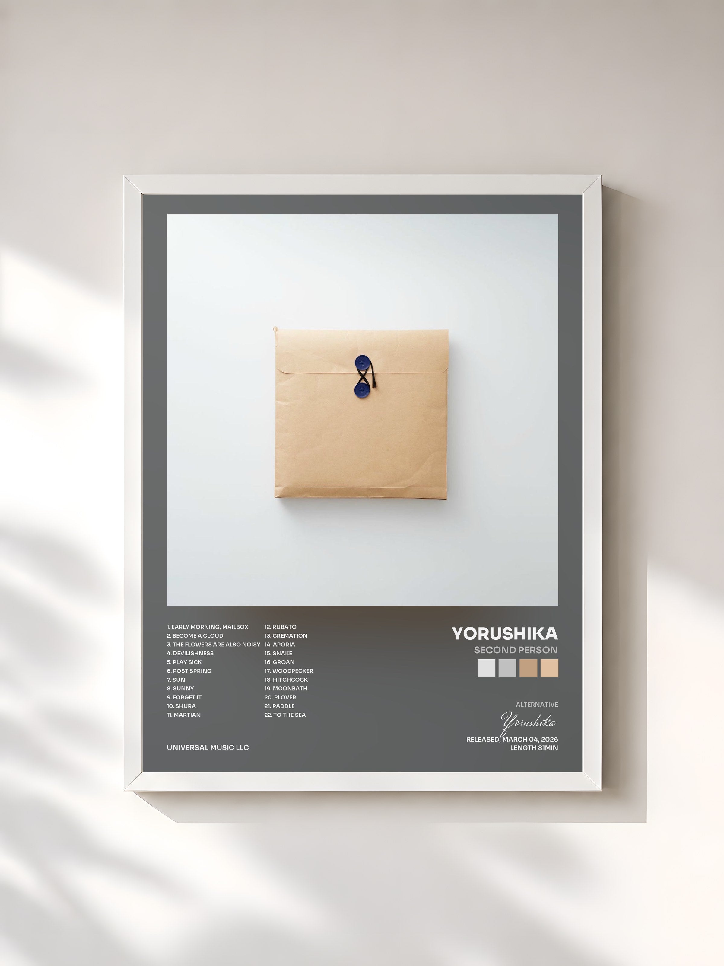 #blanc Tableau de l'album second person de Yorushika, cadre blanc, imprimé et encadré en France