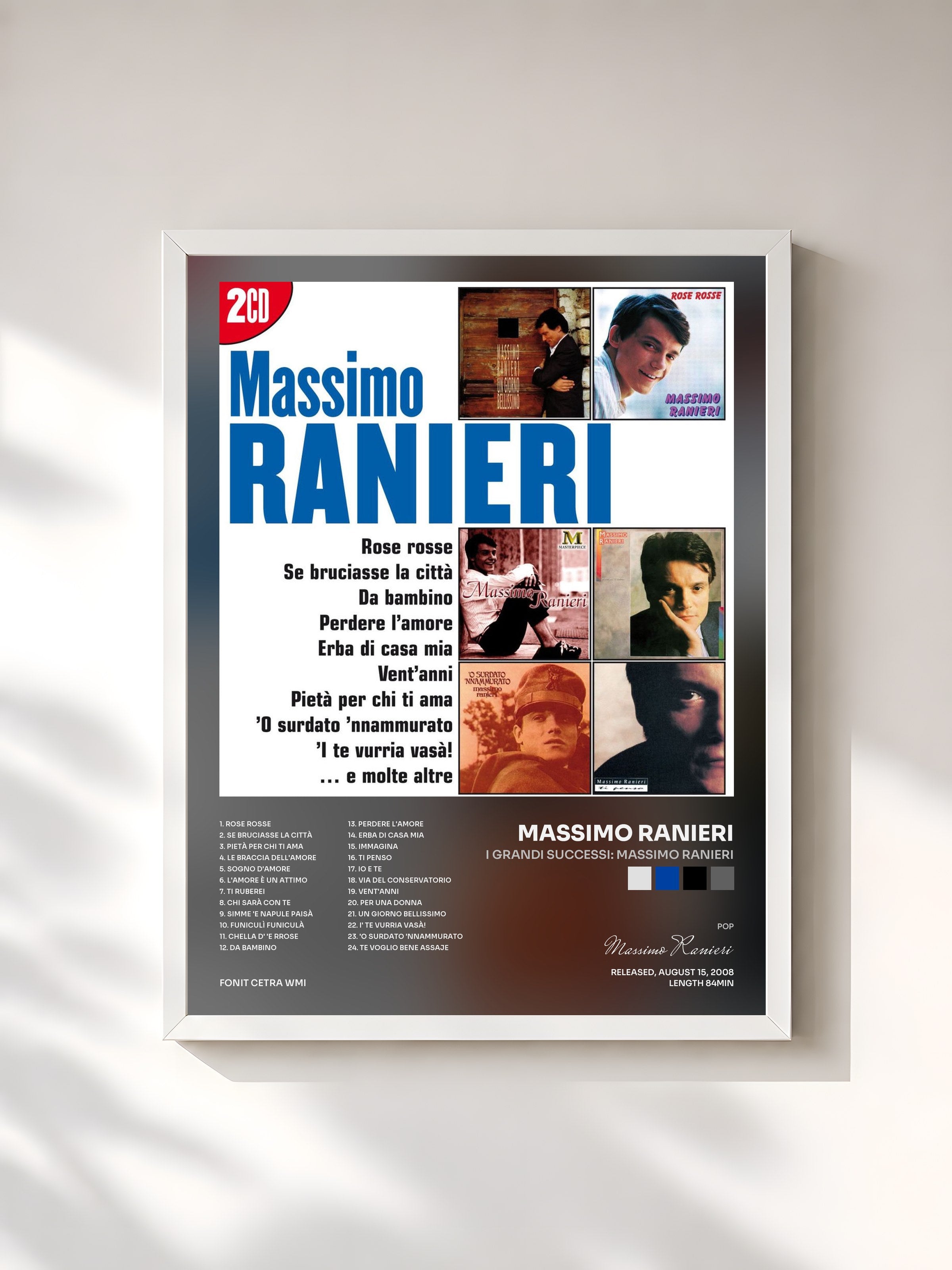 #blanc Tableau de l'album I Grandi Successi: Massimo Ranieri de Massimo Ranieri, cadre blanc, imprimé et encadré en France