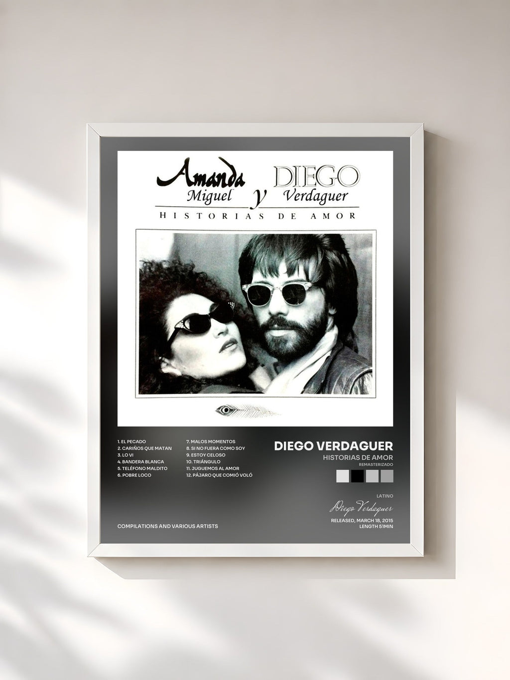 #blanc Tableau de l'album Historias De Amor (Remasterizado) de Diego Verdaguer, cadre blanc, imprimé et encadré en France