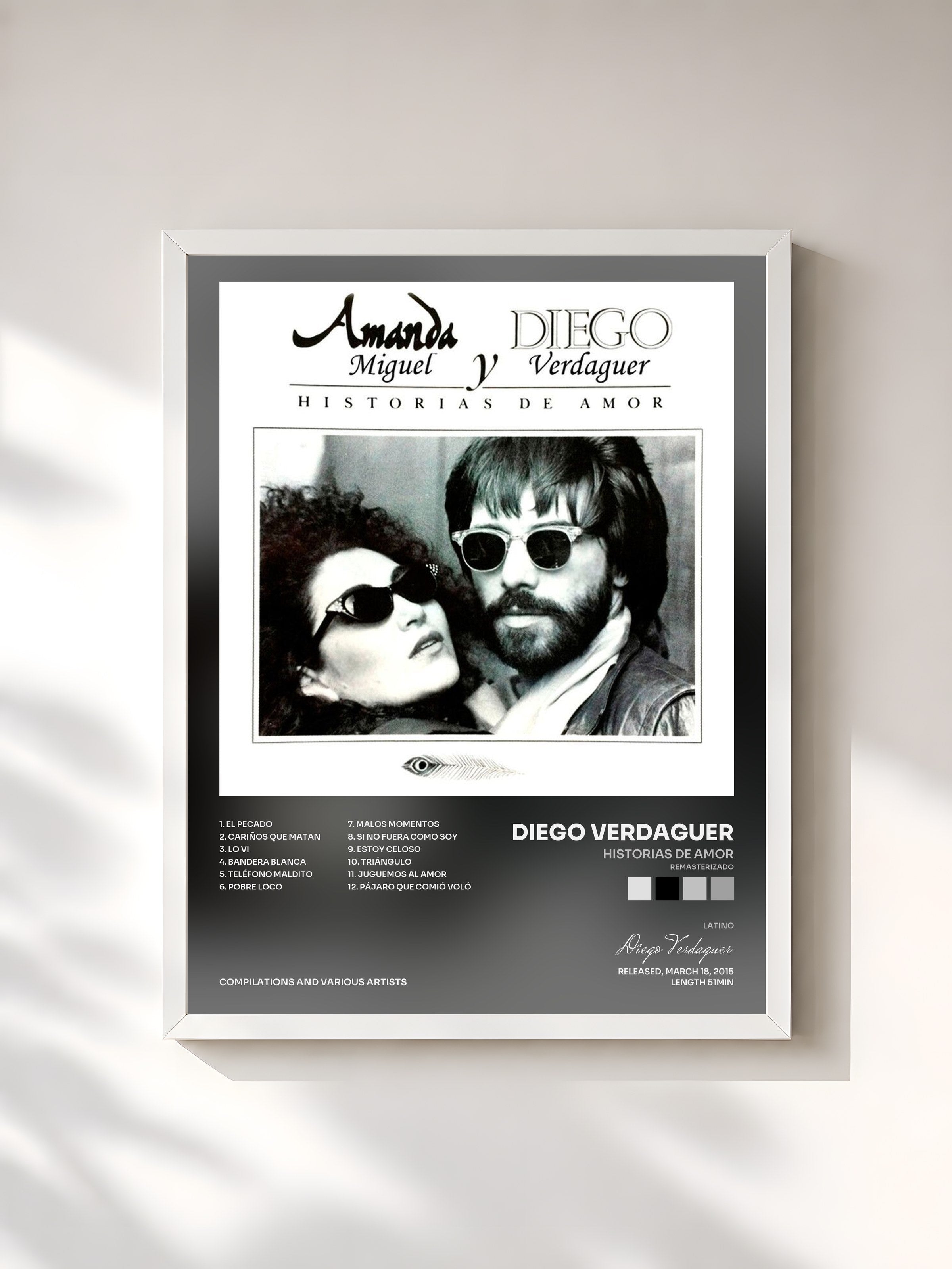 #blanc Tableau de l'album Historias De Amor (Remasterizado) de Diego Verdaguer, cadre blanc, imprimé et encadré en France