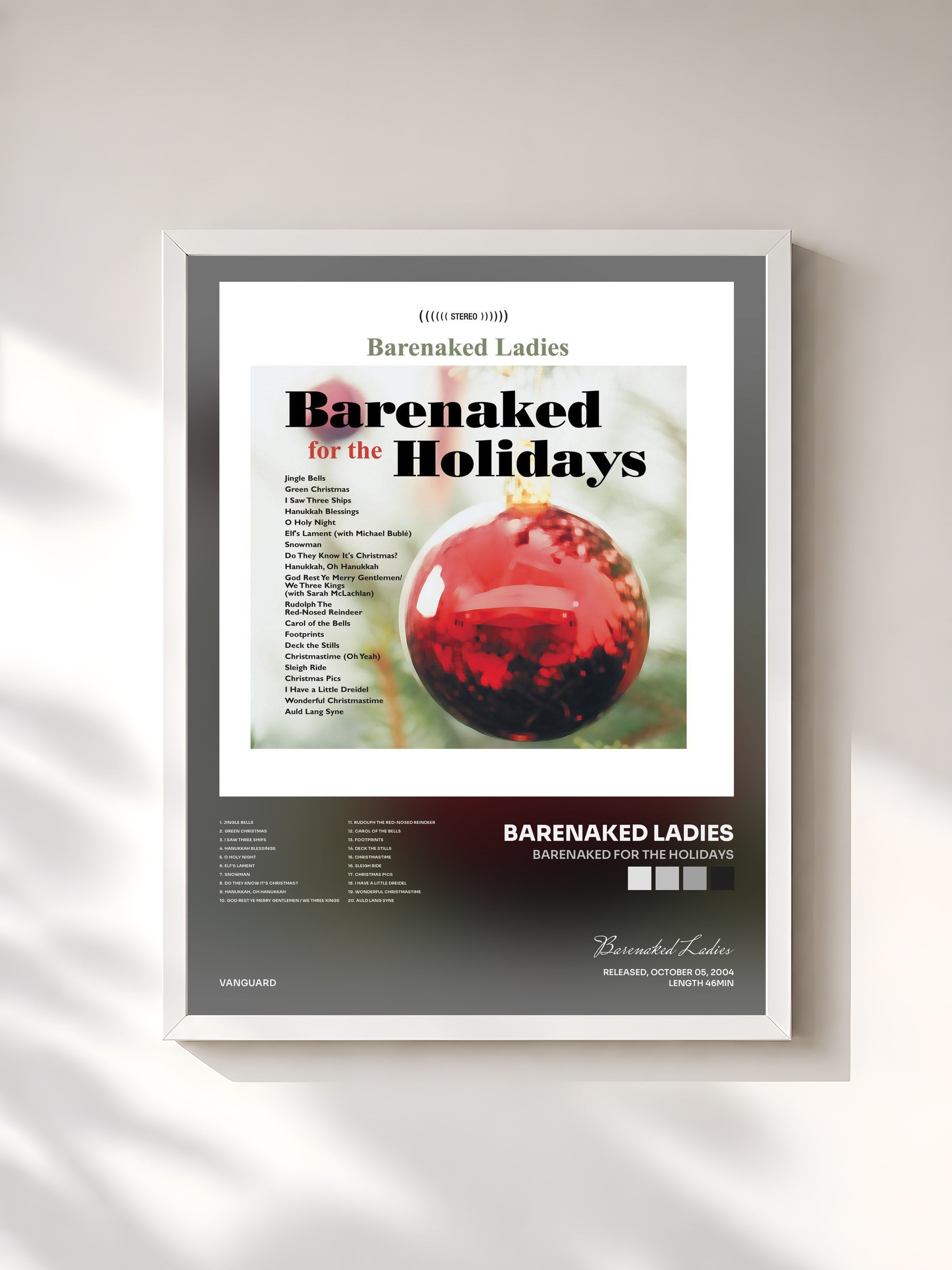 #blanc Tableau de l'album Barenaked For The Holidays de Barenaked Ladies, cadre blanc, imprimé et encadré en France