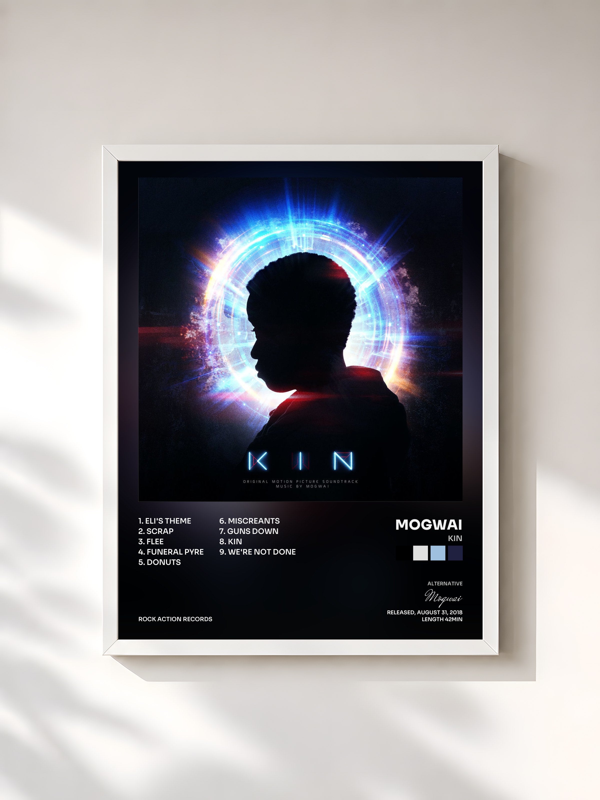#blanc Tableau de l'album KIN de Mogwai, cadre blanc, imprimé et encadré en France