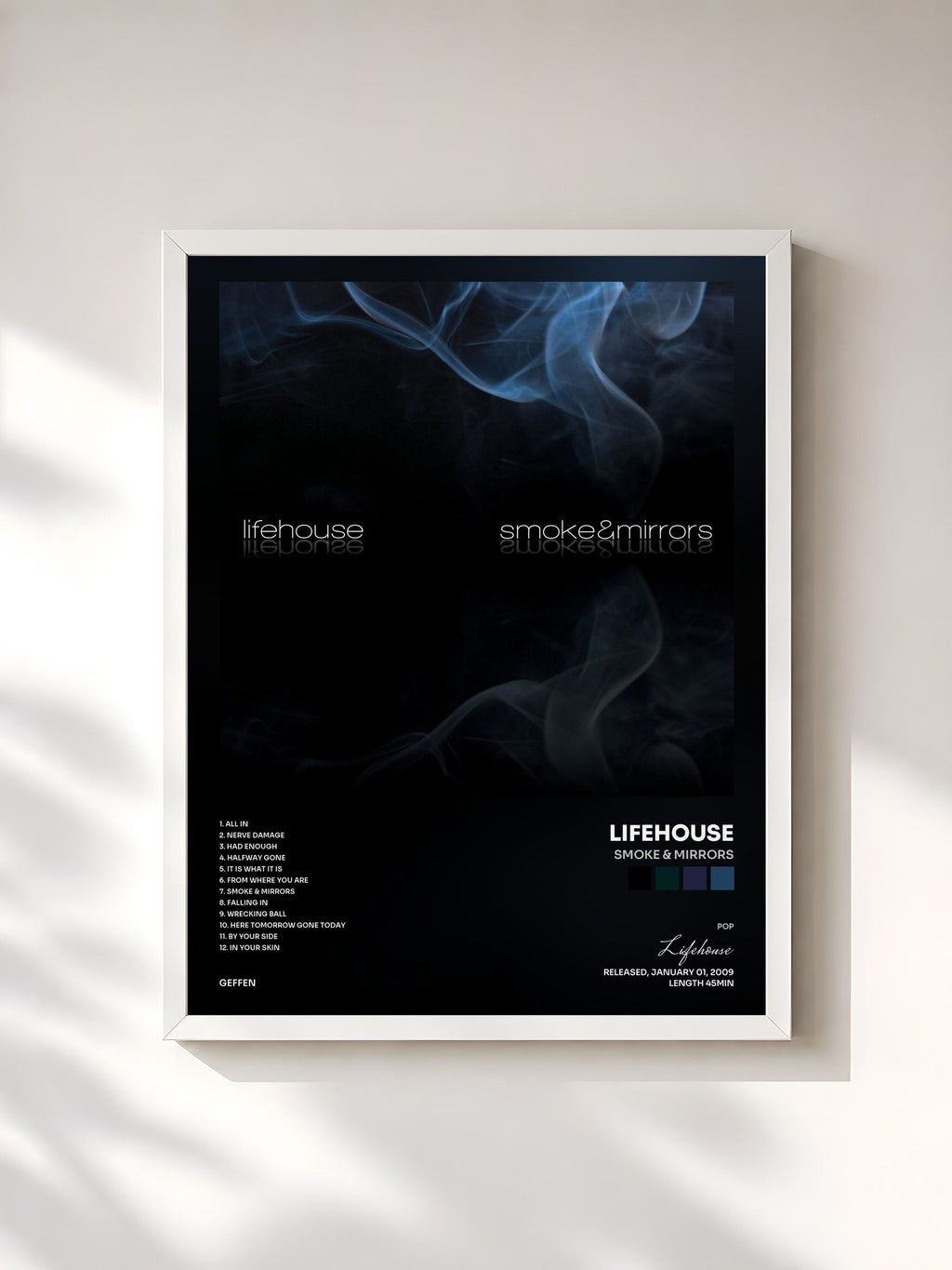 #blanc Smoke & Mirrors by Lifehouse as a framed art print, white frame, printed and framed in France