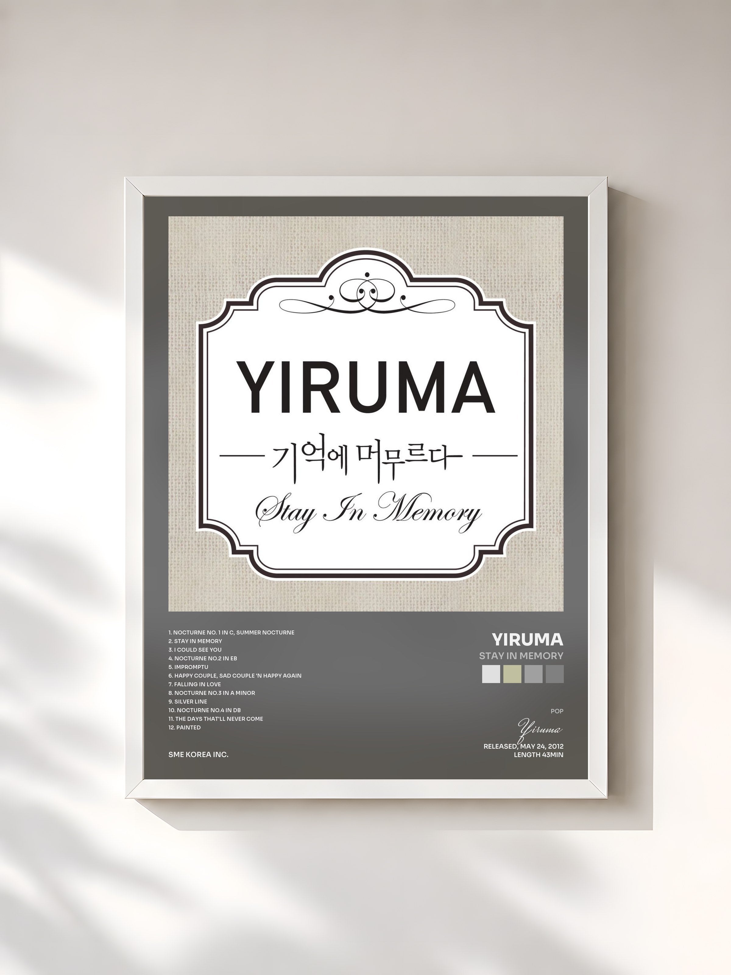 #blanc Tableau de l'album Stay in Memory de Yiruma, cadre blanc, imprimé et encadré en France