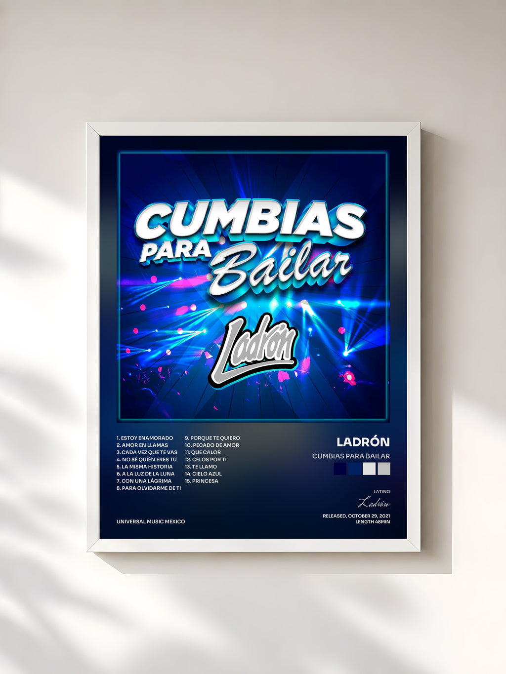 #blanc Tableau de l'album Cumbias Para Bailar de Ladrón, cadre blanc, imprimé et encadré en France