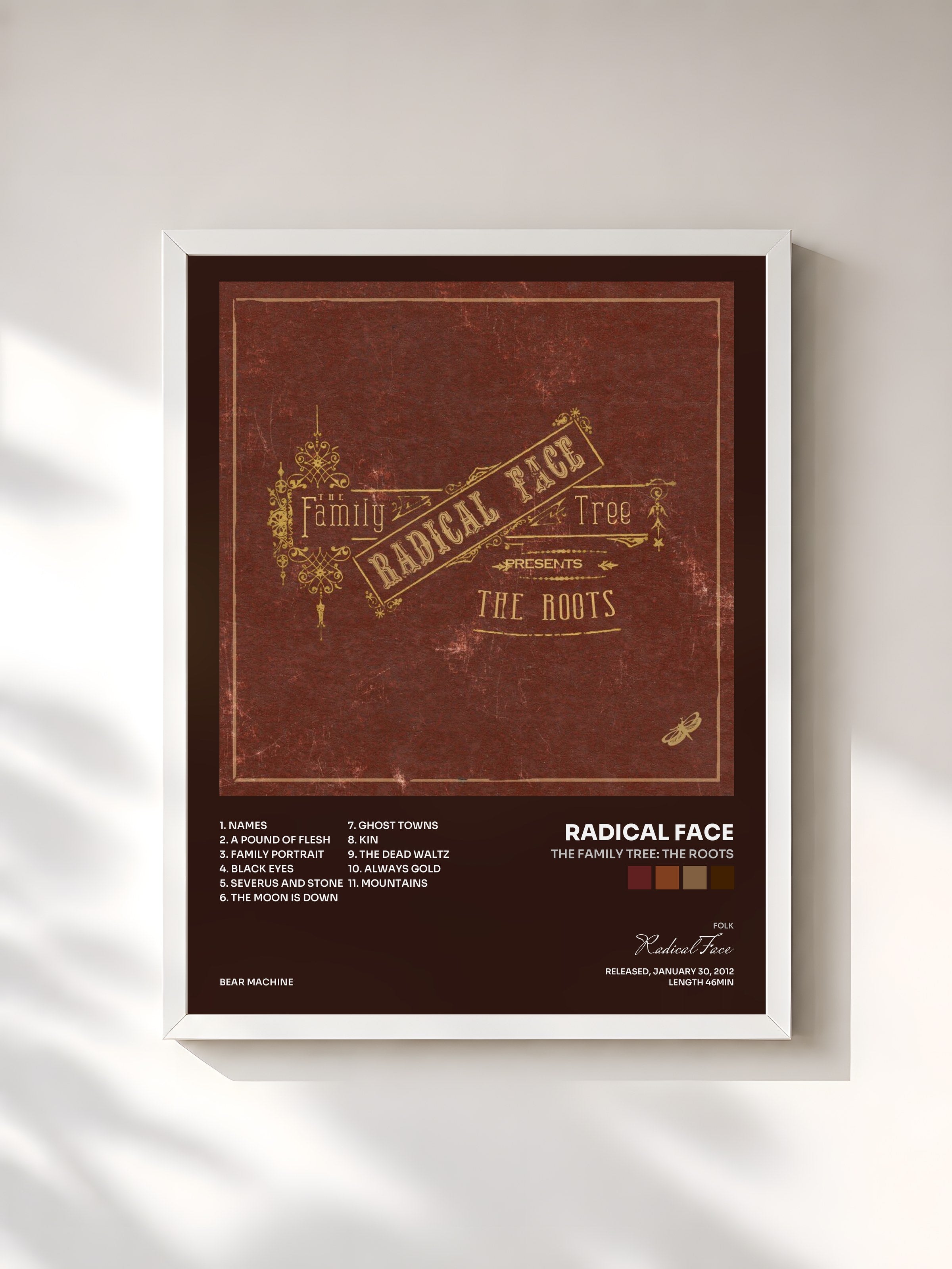 #blanc Tableau de l'album The Family Tree: The Roots de Radical Face, cadre blanc, imprimé et encadré en France