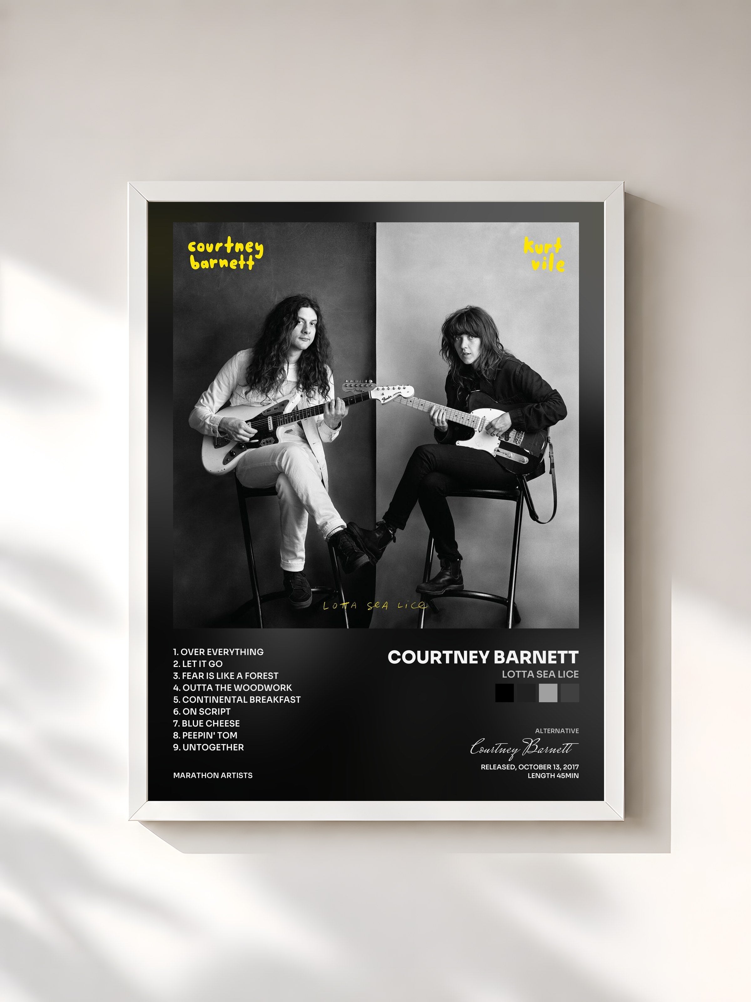 #blanc Tableau de l'album Lotta Sea Lice de Courtney Barnett, cadre blanc, imprimé et encadré en France