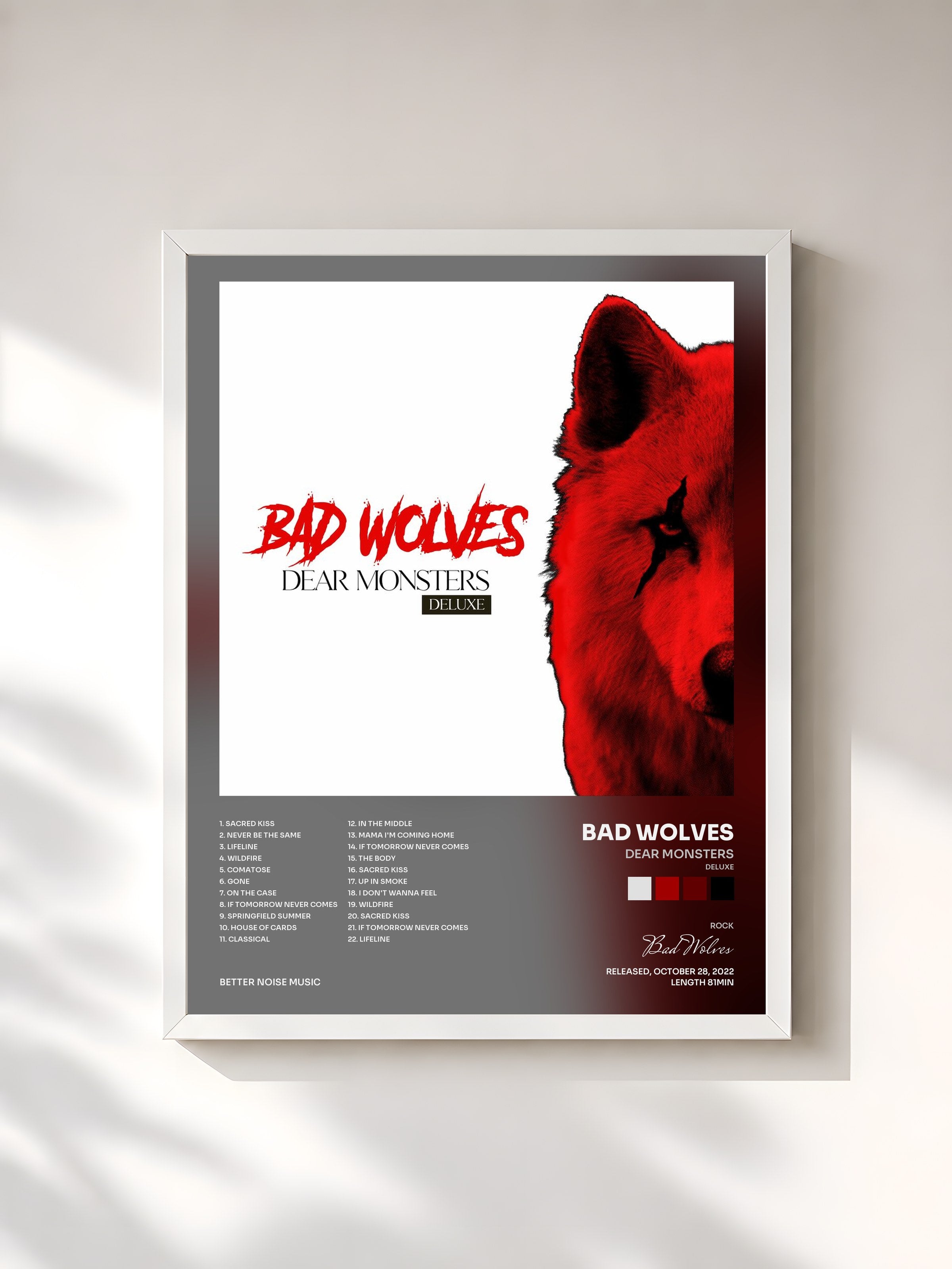 #blanc Tableau de l'album Dear Monsters (Deluxe) de Bad Wolves, cadre blanc, imprimé et encadré en France