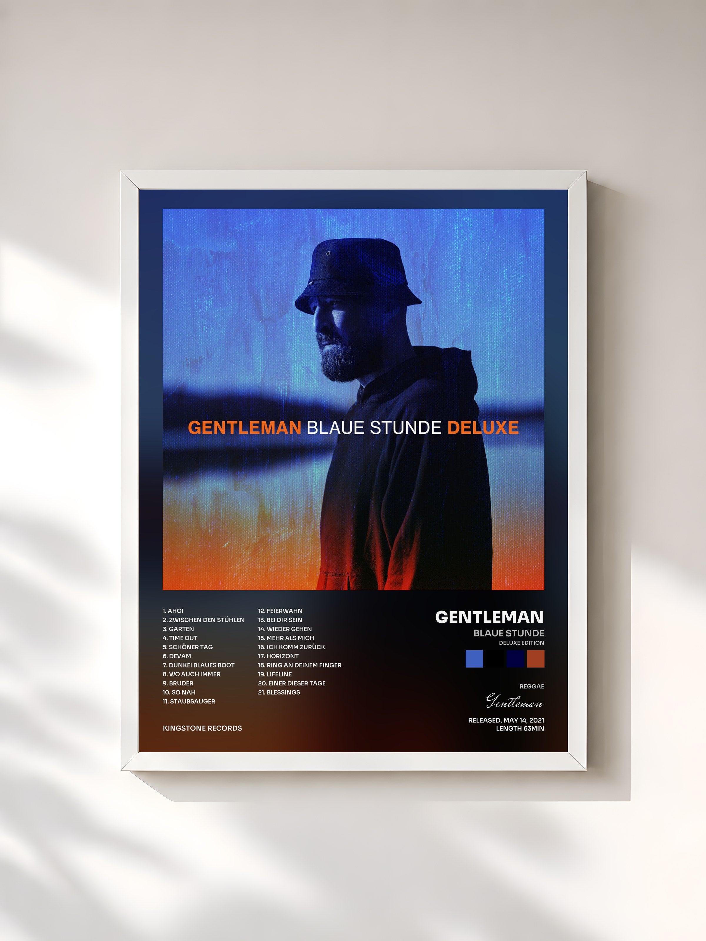 #blanc Tableau de l'album Blaue Stunde (Deluxe Edition) de Gentleman, cadre blanc, imprimé et encadré en France