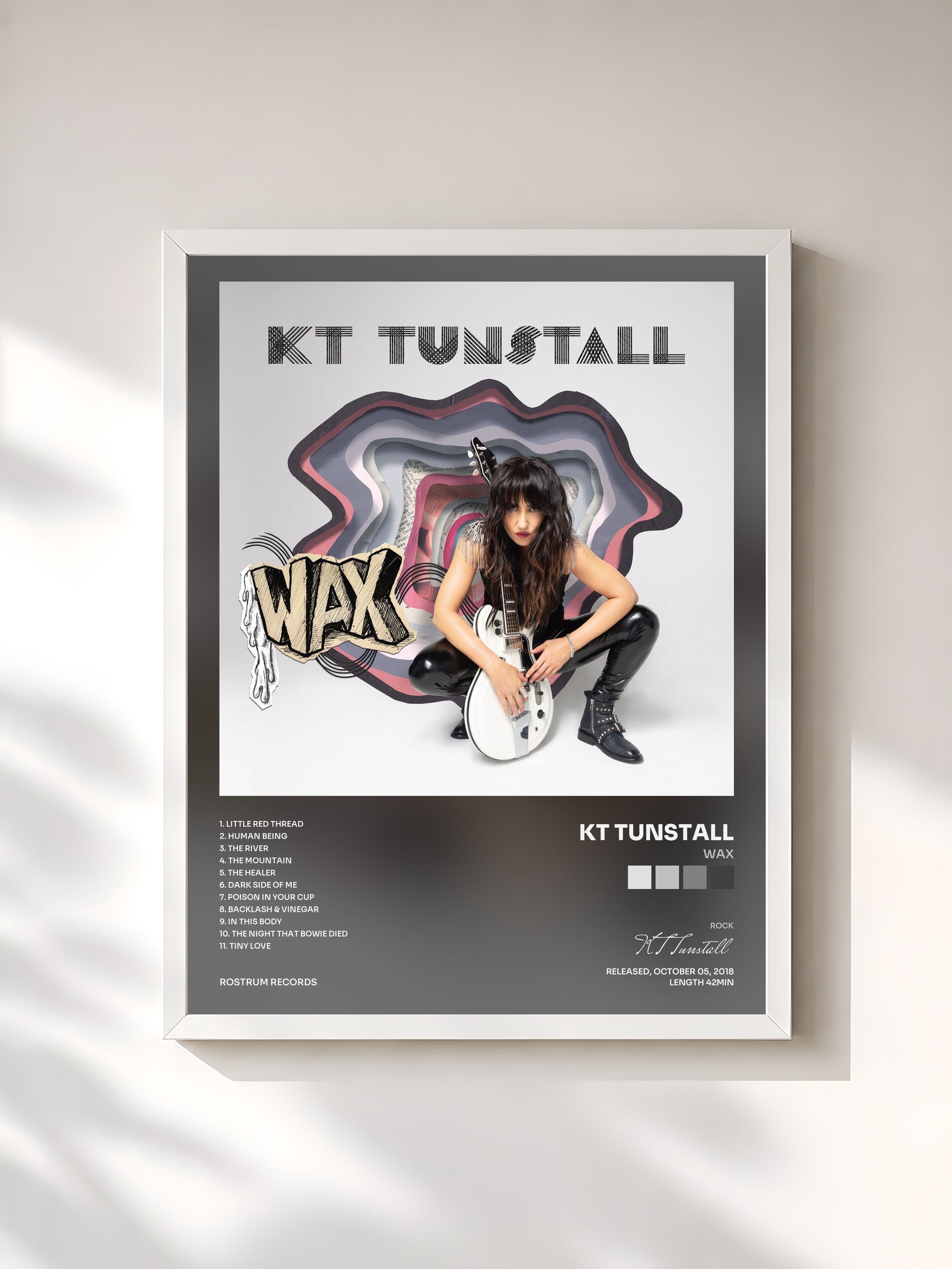 #blanc Tableau de l'album WAX de KT Tunstall, cadre blanc, imprimé et encadré en France