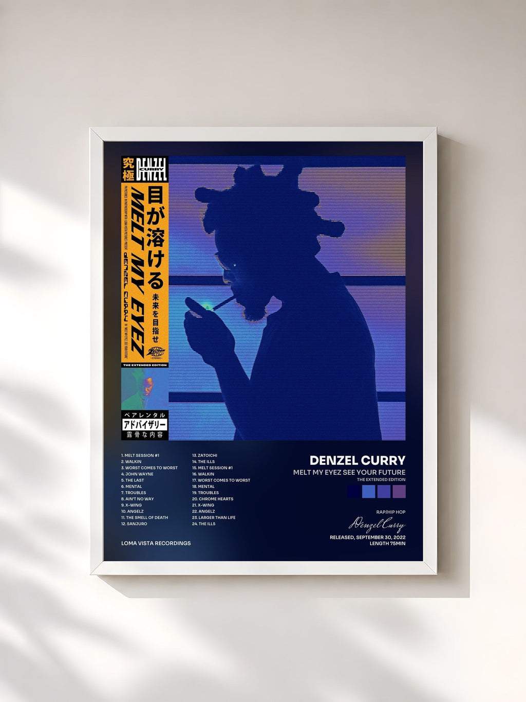 #blanc Melt My Eyez See Your Future (The Extended Edition) de Denzel Curry en lámina enmarcada, marco blanco, impresa y enmarcada en Francia