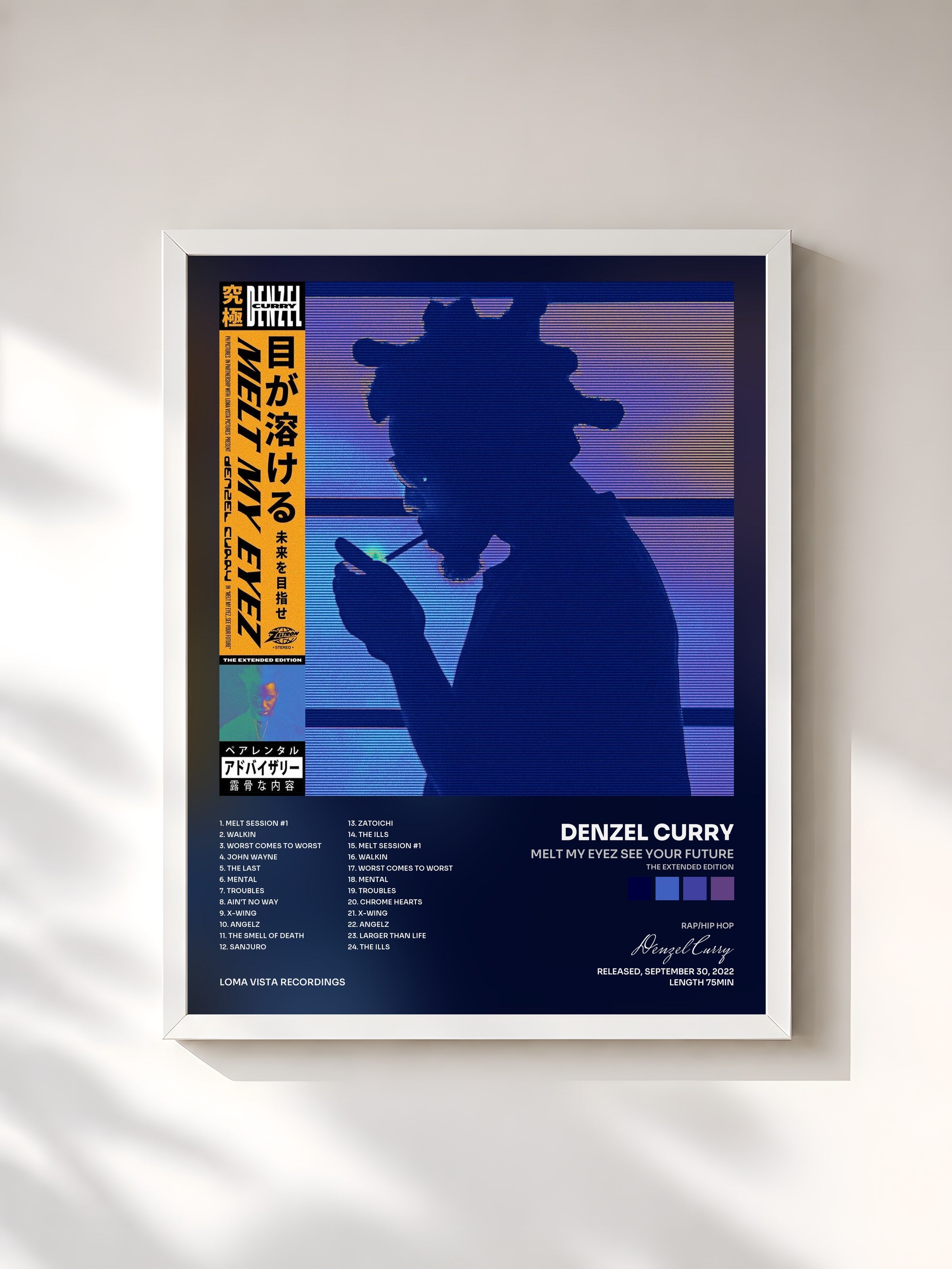 #blanc Tableau de l'album Melt My Eyez See Your Future (The Extended Edition) de Denzel Curry, cadre blanc, imprimé et encadré en France