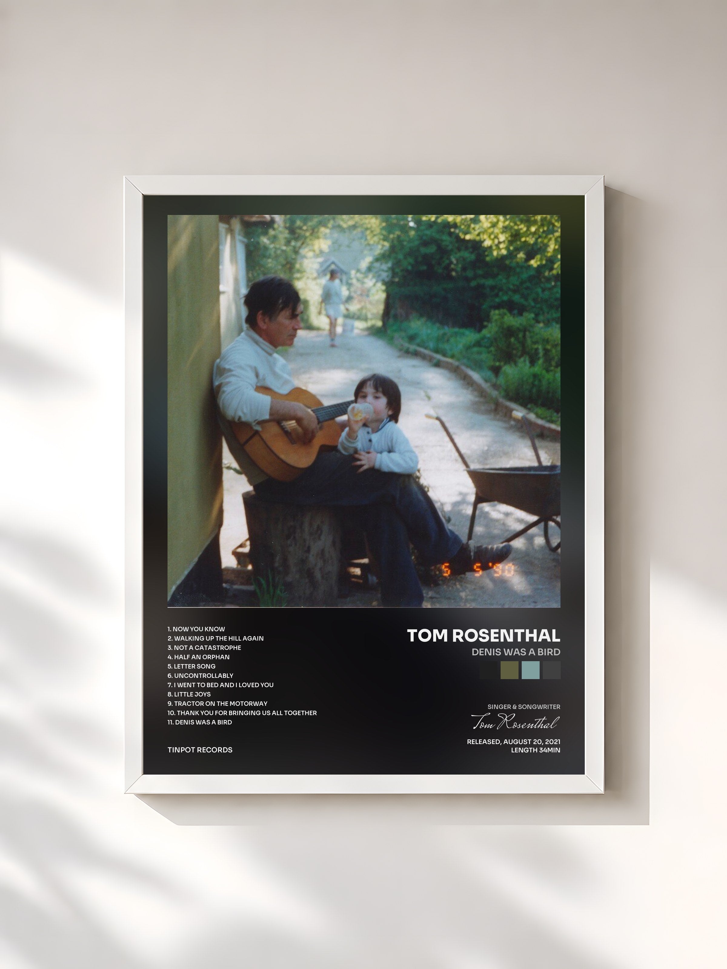 #blanc Tableau de l'album Denis Was a Bird de Tom Rosenthal, cadre blanc, imprimé et encadré en France
