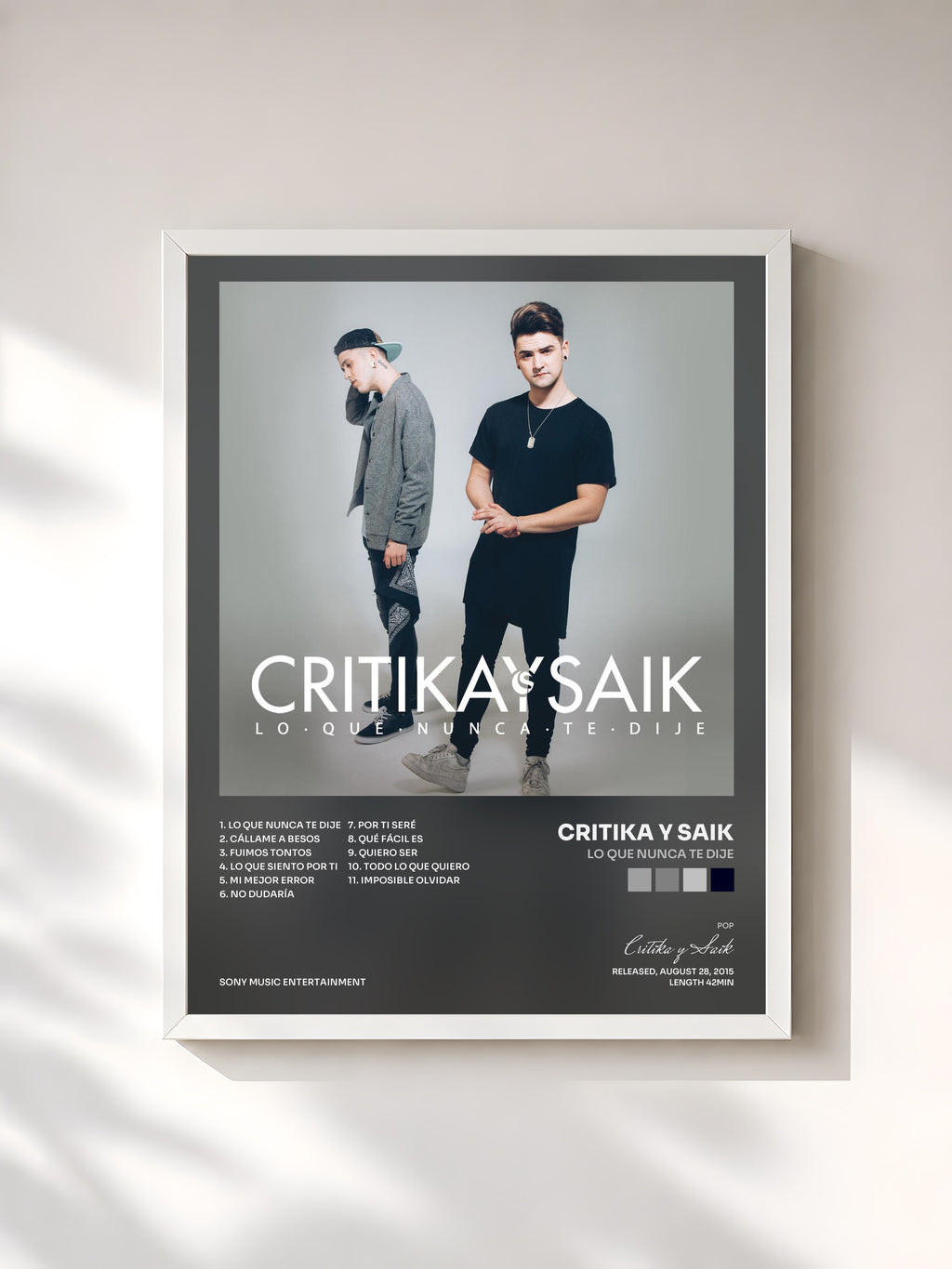 #blanc Tableau de l'album Lo Que Nunca Te Dije de Critika y Saik, cadre blanc, imprimé et encadré en France