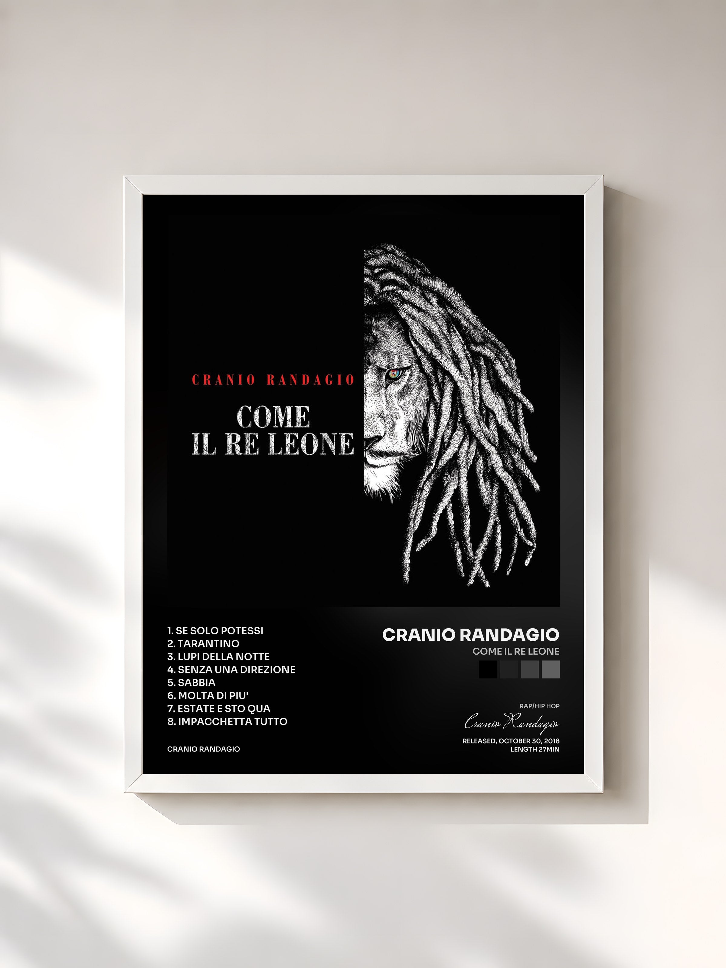#blanc Tableau de l'album COME IL RE LEONE de Cranio Randagio, cadre blanc, imprimé et encadré en France