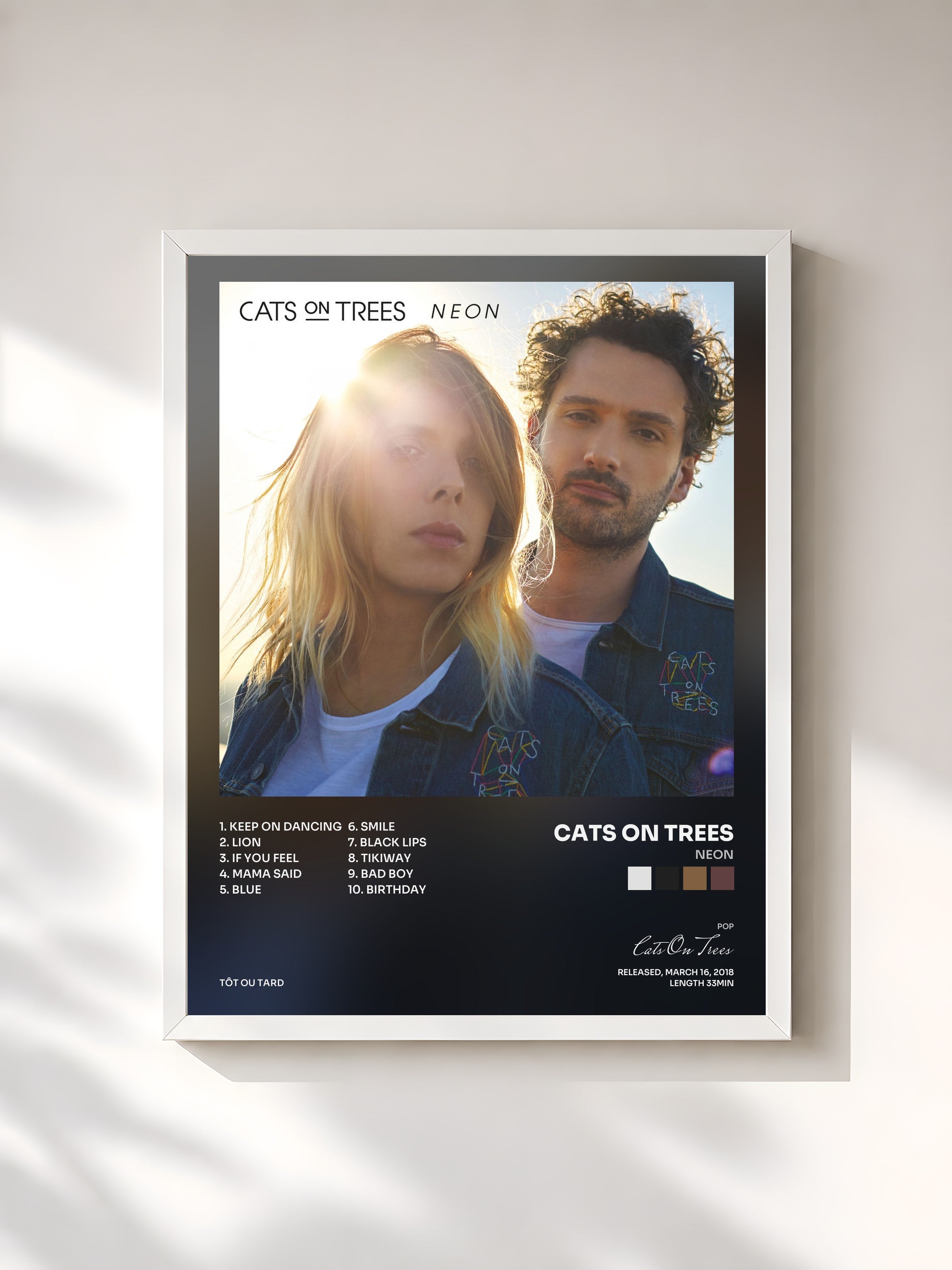 #blanc Tableau de l'album Neon de Cats On Trees, cadre blanc, imprimé et encadré en France