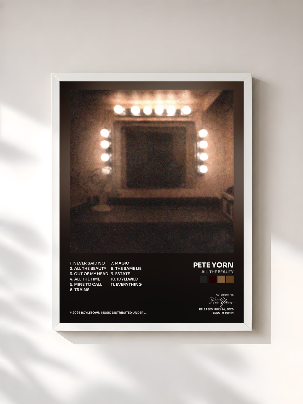 #blanc Tableau de l'album All The Beauty de Pete Yorn, cadre blanc, imprimé et encadré en France