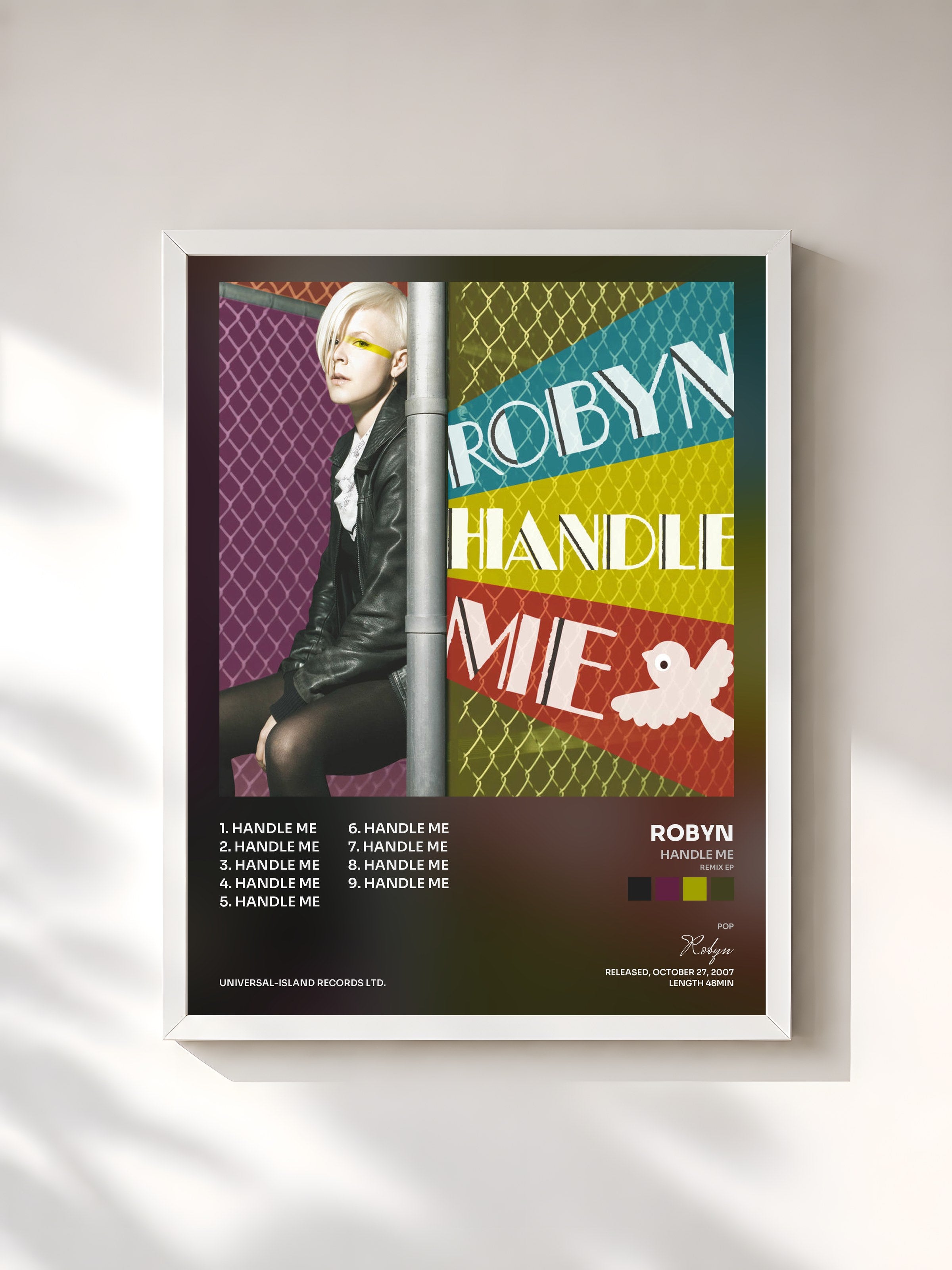 #blanc Tableau de l'album Handle Me (Remix EP) de Robyn, cadre blanc, imprimé et encadré en France