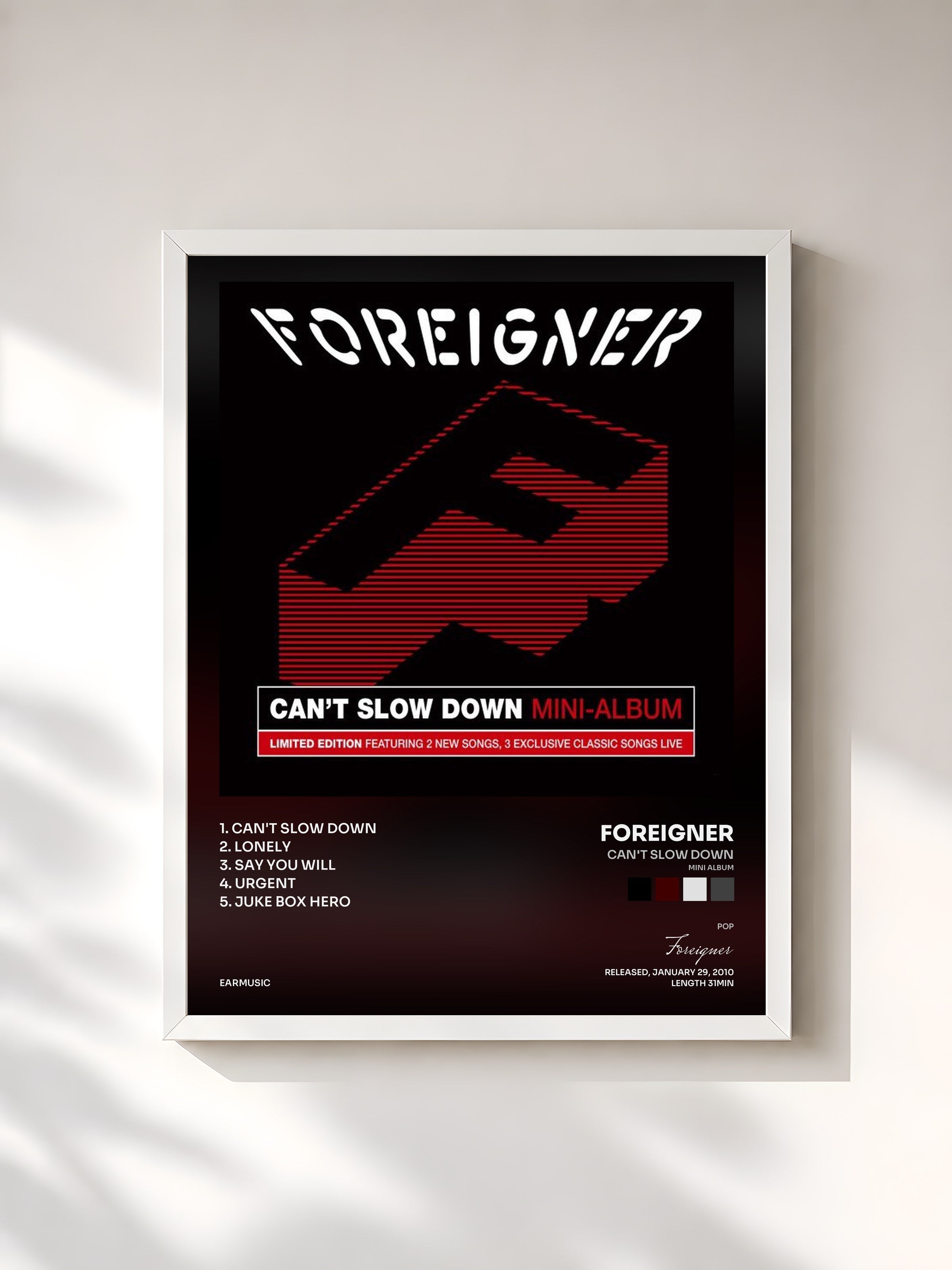 #blanc Tableau de l'album Can't Slow Down (Mini Album) de Foreigner, cadre blanc, imprimé et encadré en France