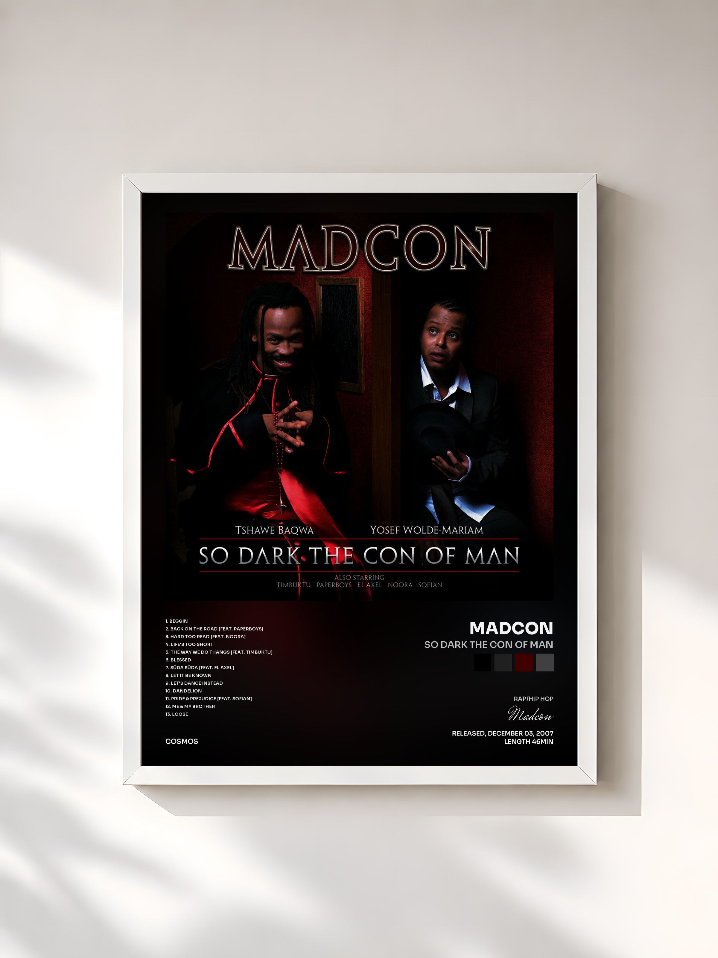 #blanc Tableau de l'album So Dark The Con Of Man de Madcon, cadre blanc, imprimé et encadré en France