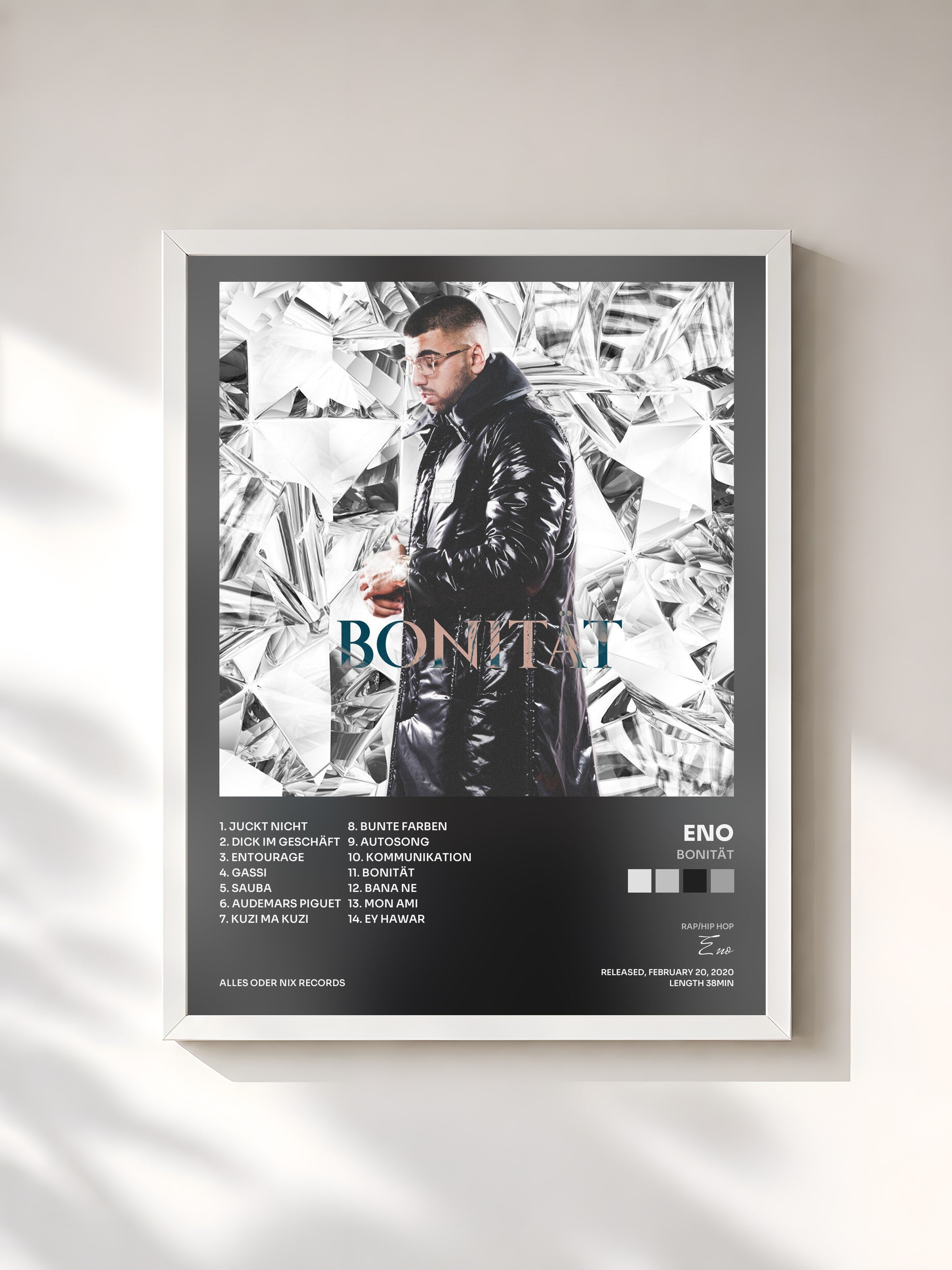 #blanc Tableau de l'album Bonität de Eno, cadre blanc, imprimé et encadré en France