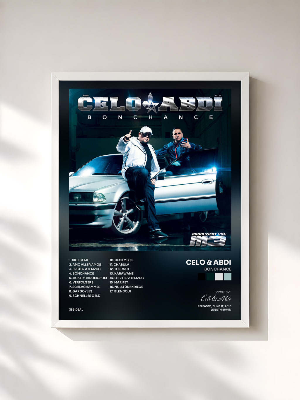 #blanc Tableau de l'album Bonchance de Celo & Abdi, cadre blanc, imprimé et encadré en France
