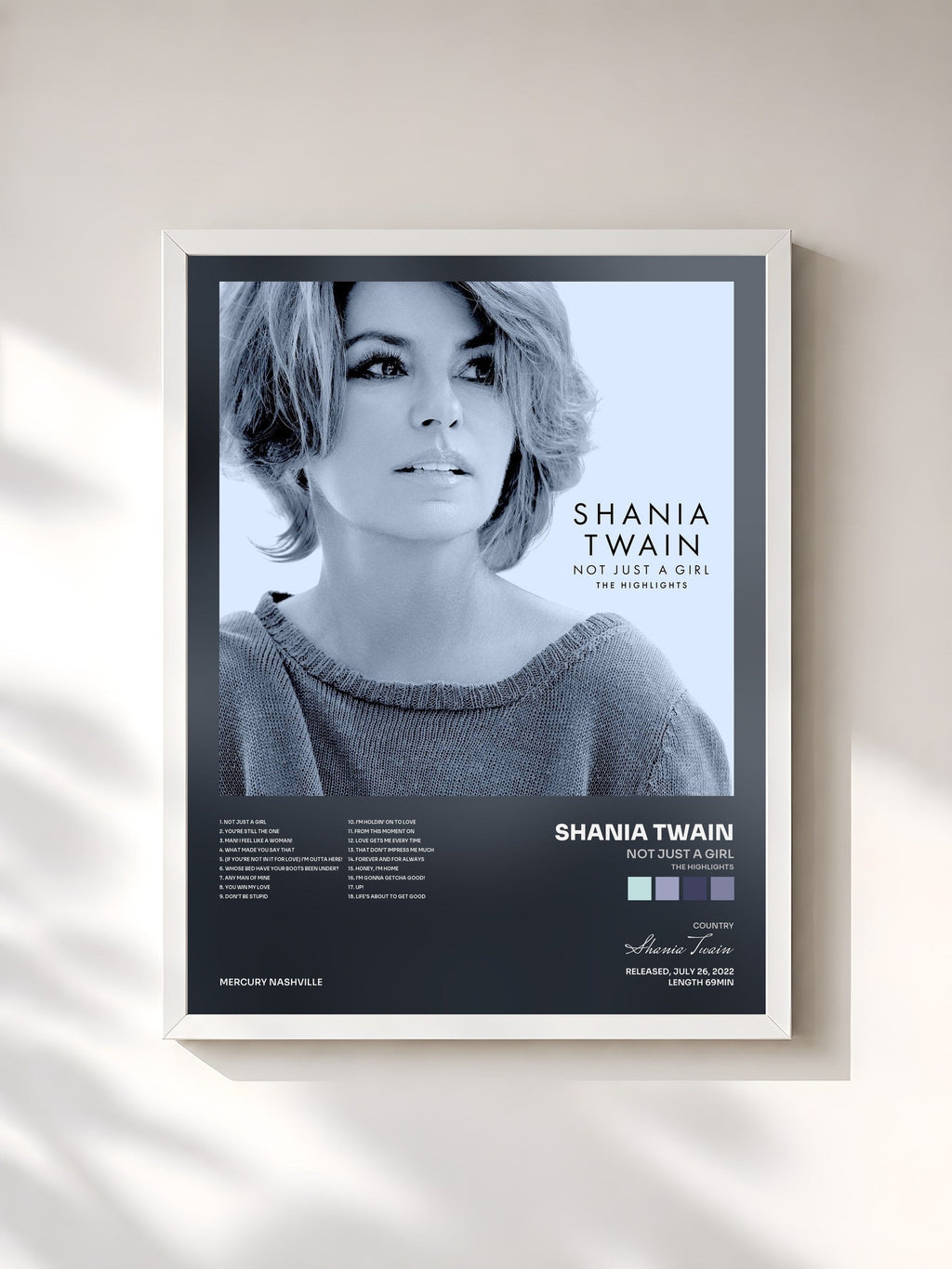#blanc Not Just A Girl (The Highlights) von Shania Twain als gerahmter Kunstdruck, weißer Rahmen, gedruckt und gerahmt in Frankreich