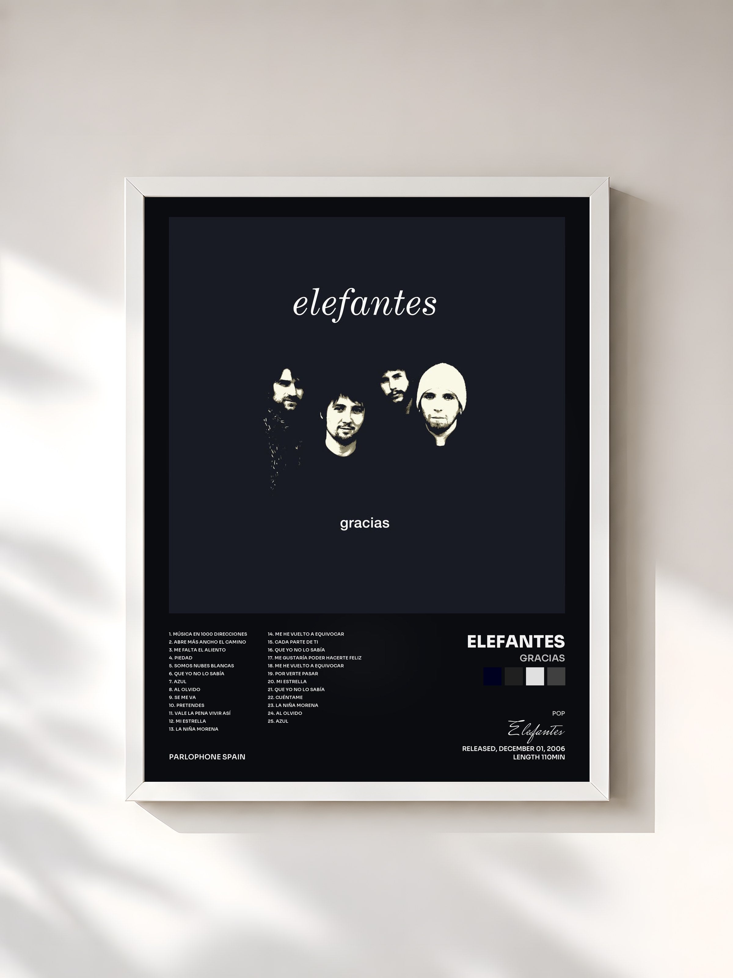 #blanc Tableau de l'album Gracias de Elefantes, cadre blanc, imprimé et encadré en France