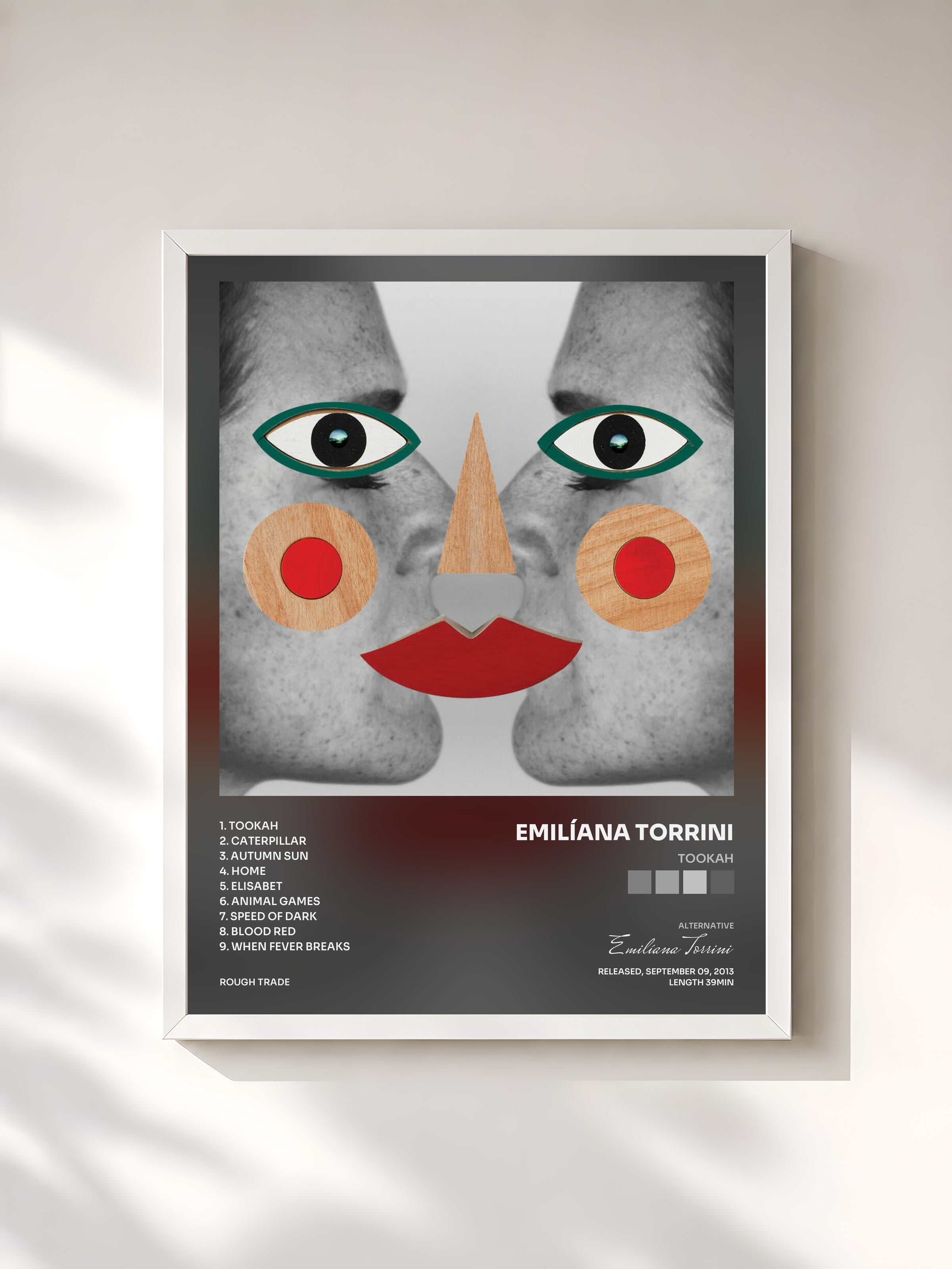 #blanc Tableau de l'album Tookah de Emilíana Torrini, cadre blanc, imprimé et encadré en France