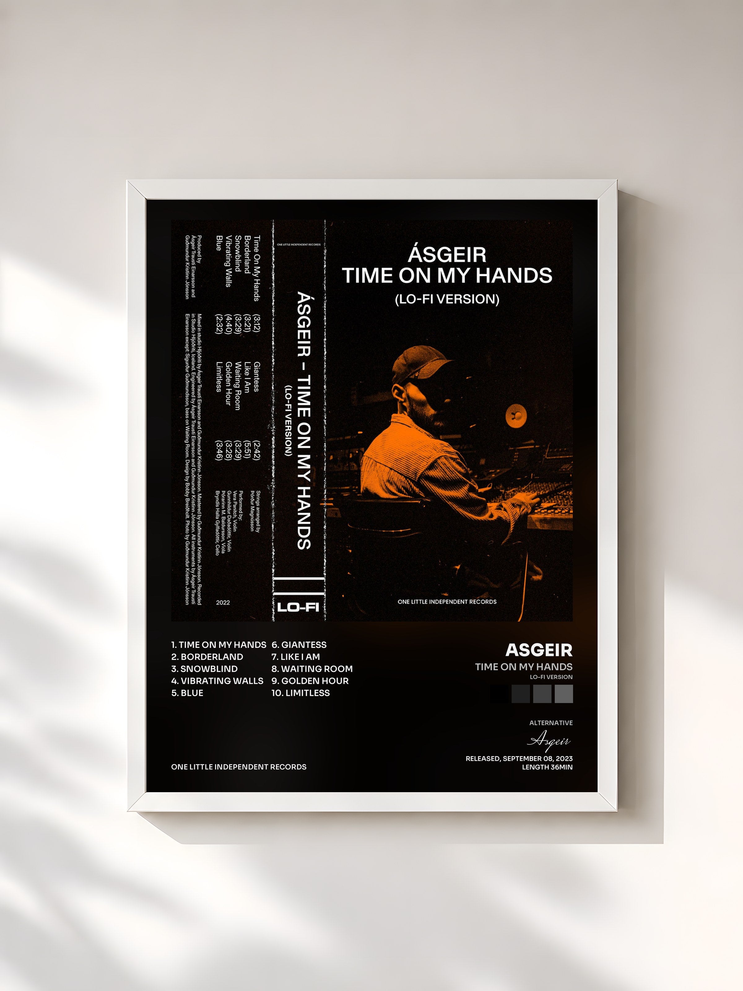 #blanc Tableau de l'album Time On My Hands (Lo-Fi Version) de Asgeir, cadre blanc, imprimé et encadré en France