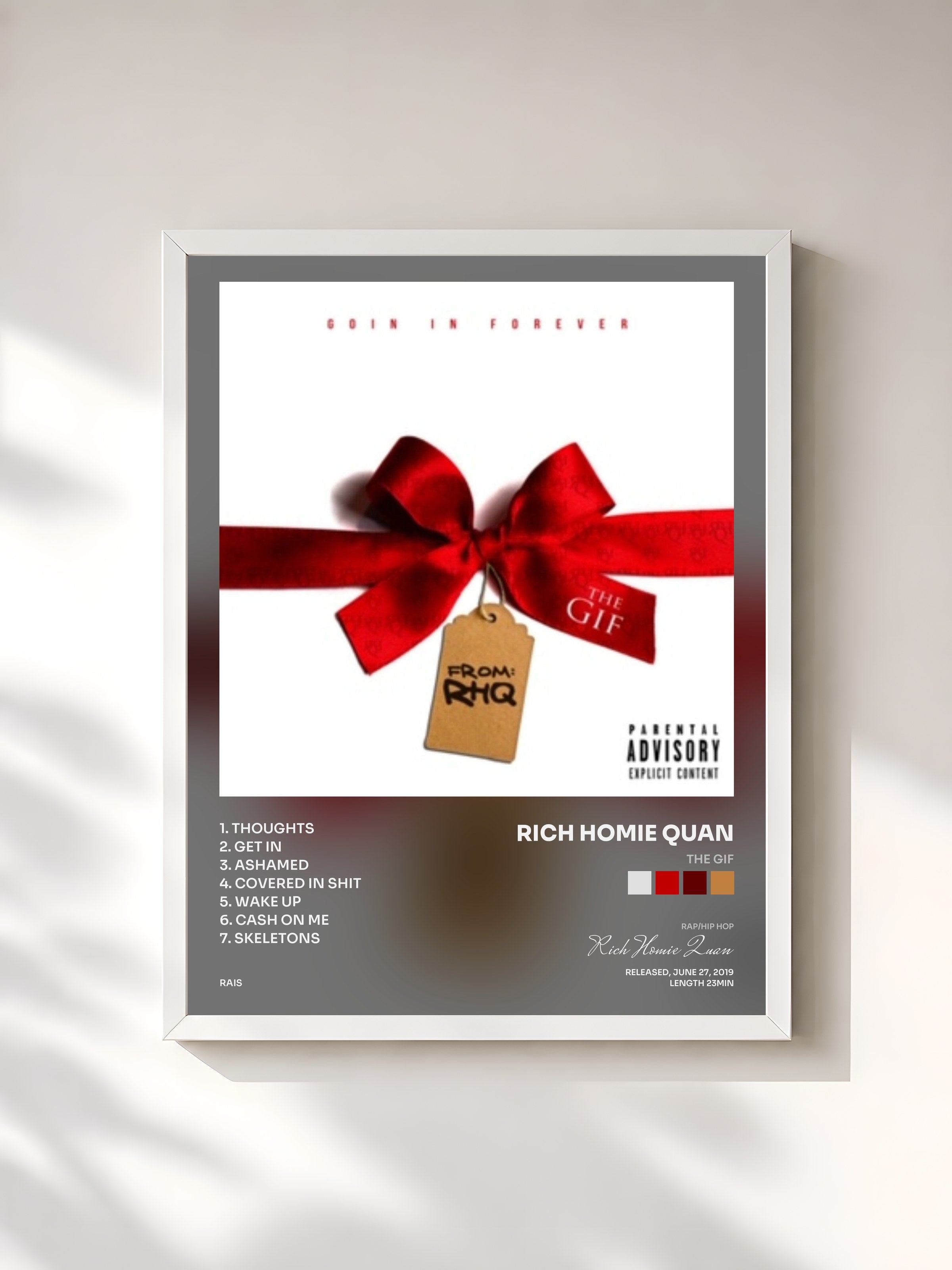 #blanc Tableau de l'album The Gif de Rich Homie Quan, cadre blanc, imprimé et encadré en France