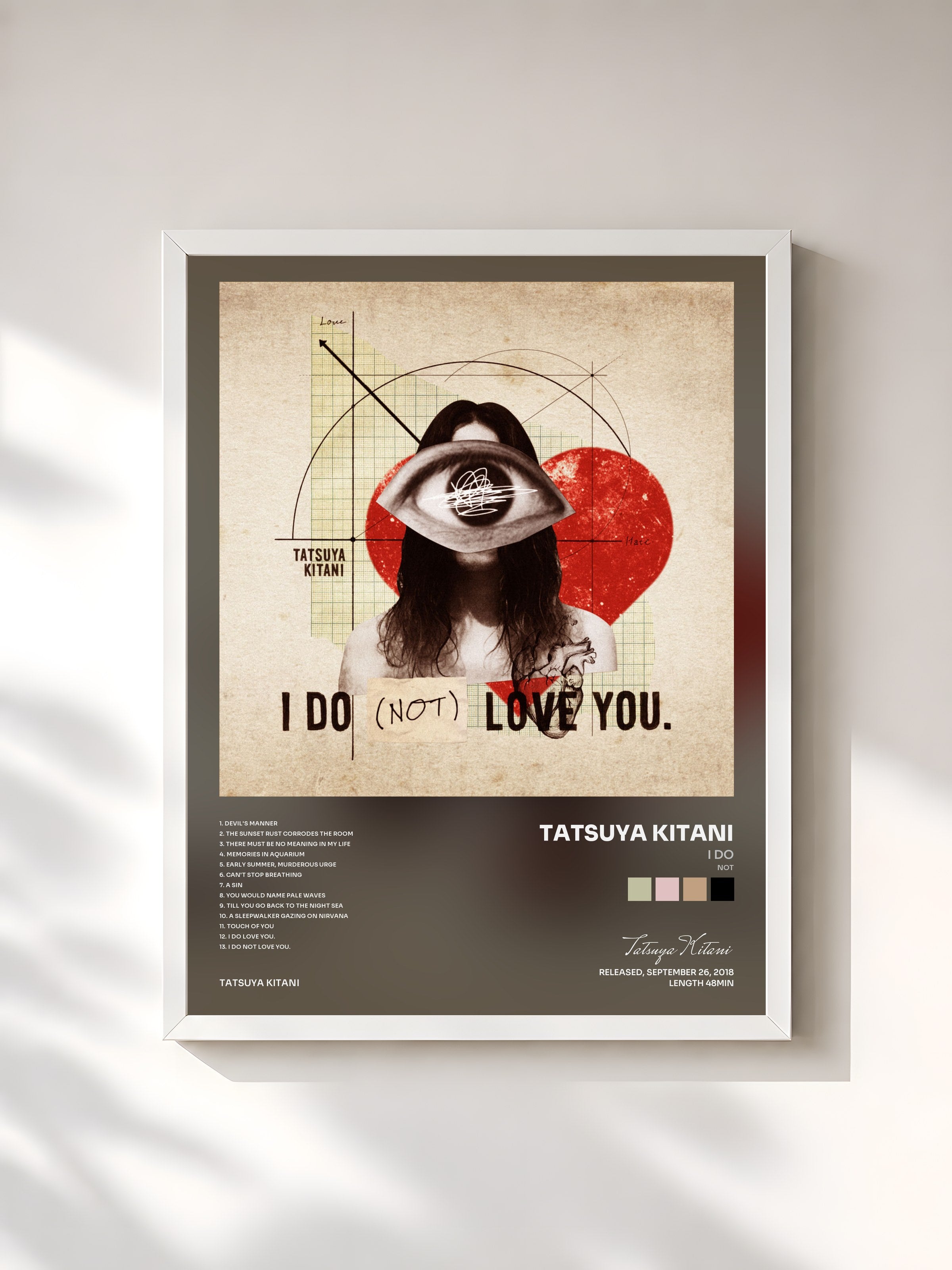 #blanc Tableau de l'album I DO (NOT) LOVE YOU. de Tatsuya Kitani, cadre blanc, imprimé et encadré en France