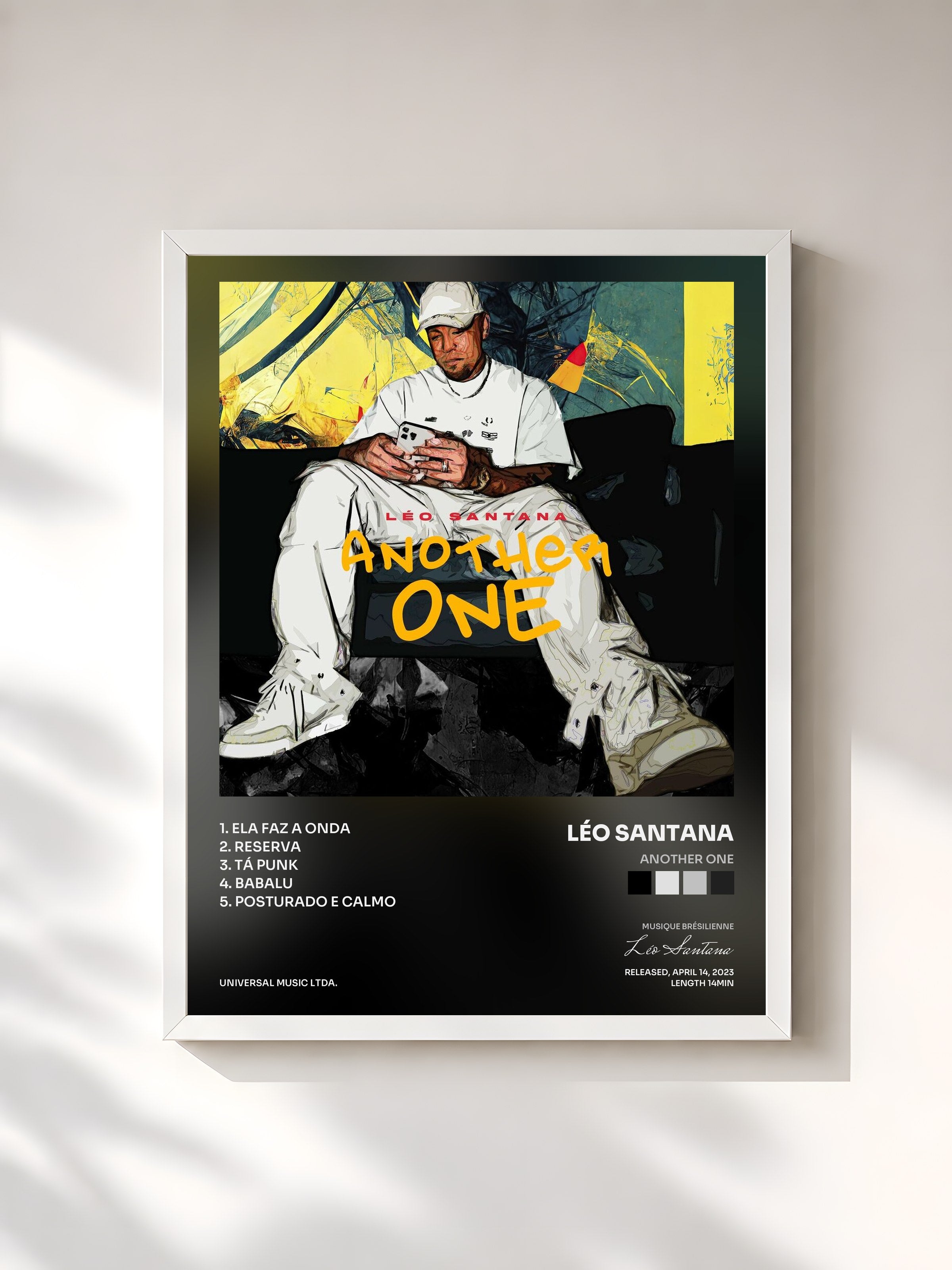 #blanc Tableau de l'album Another One de Léo Santana, cadre blanc, imprimé et encadré en France