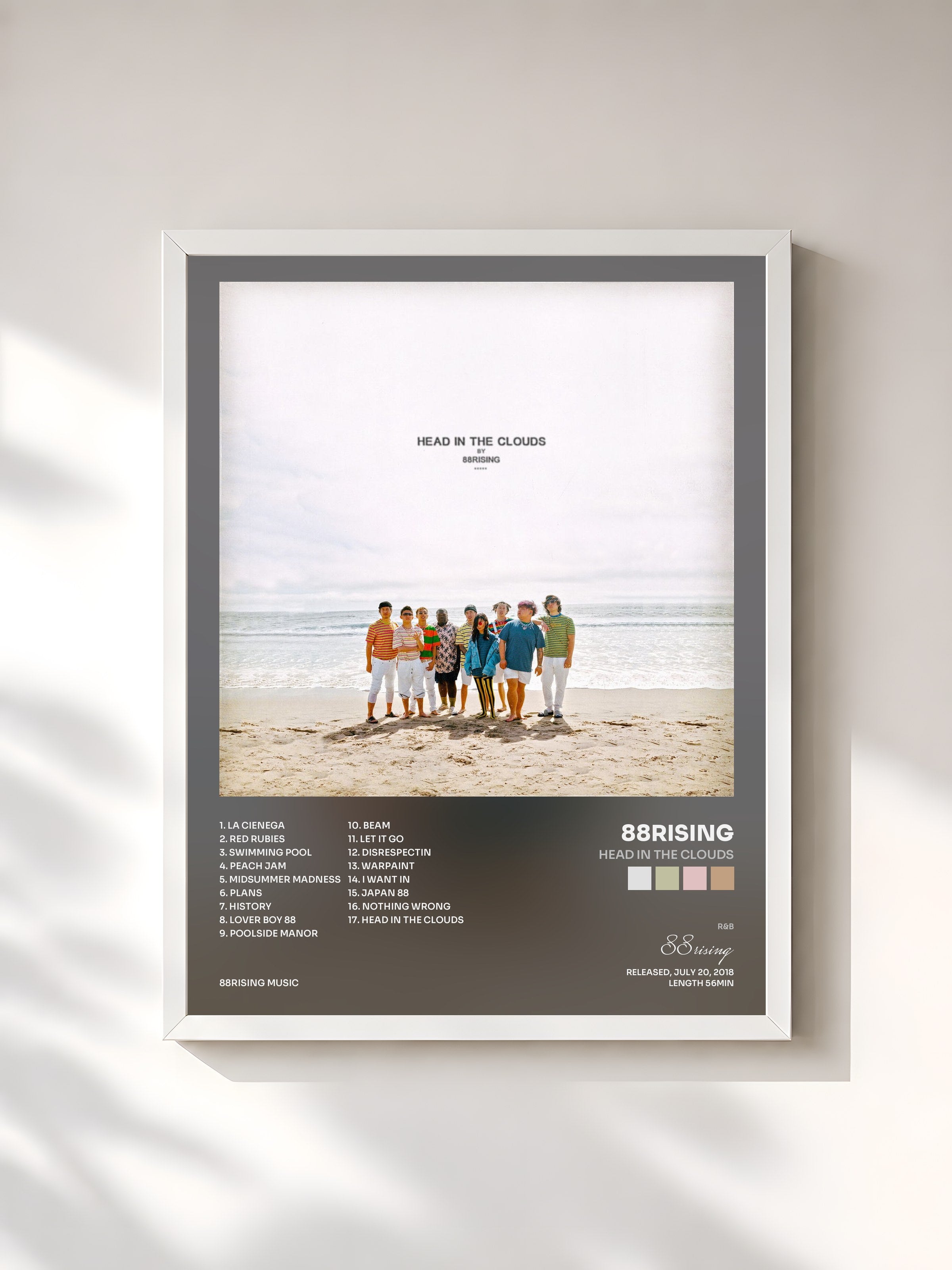 #blanc Tableau de l'album Head In The Clouds de 88rising, cadre blanc, imprimé et encadré en France