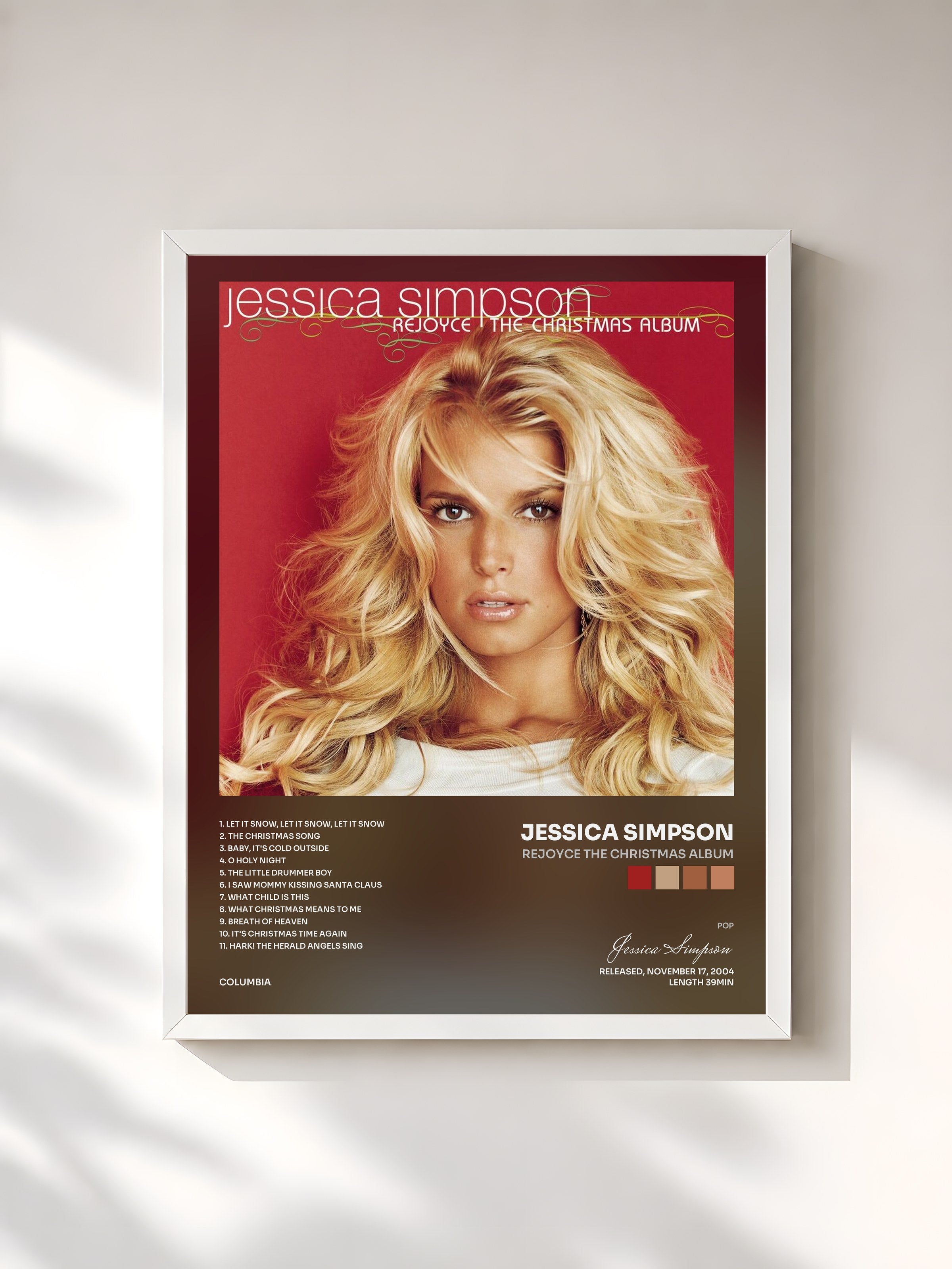 #blanc Tableau de l'album ReJoyce The Christmas Album de Jessica Simpson, cadre blanc, imprimé et encadré en France
