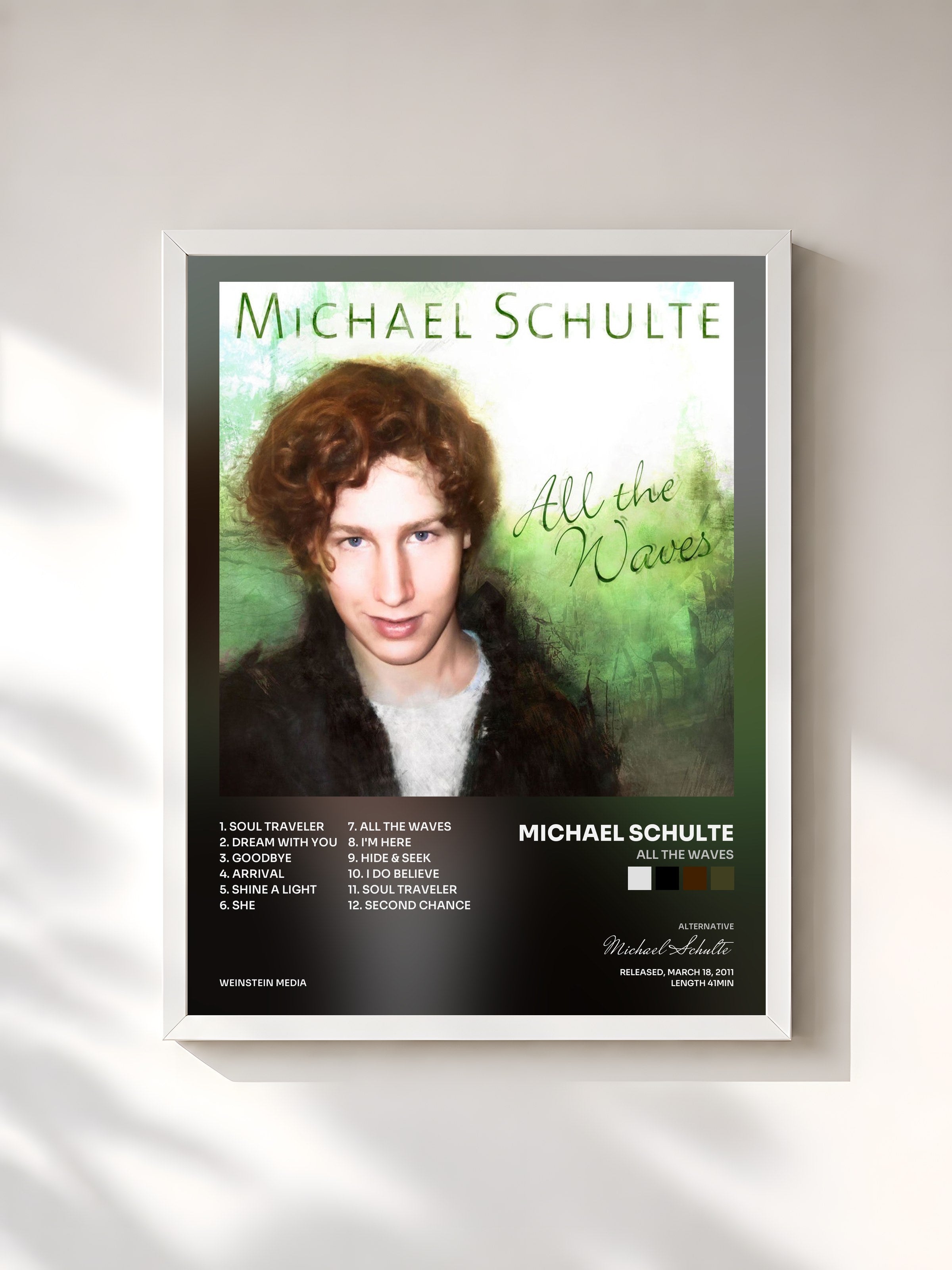 #blanc Tableau de l'album All the Waves de Michael Schulte, cadre blanc, imprimé et encadré en France