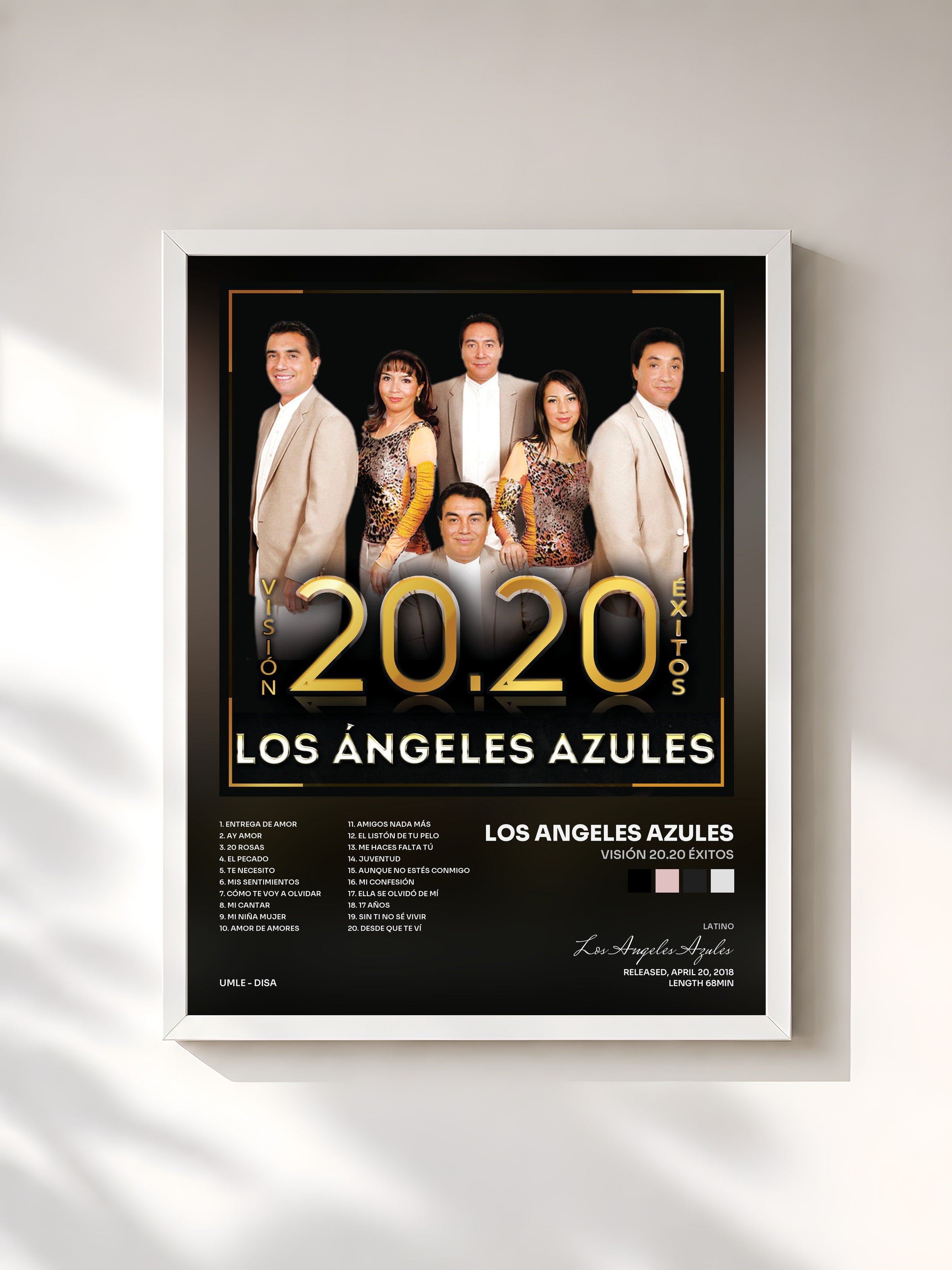 #blanc Tableau de l'album Visión 20.20 Éxitos de Los Angeles Azules, cadre blanc, imprimé et encadré en France