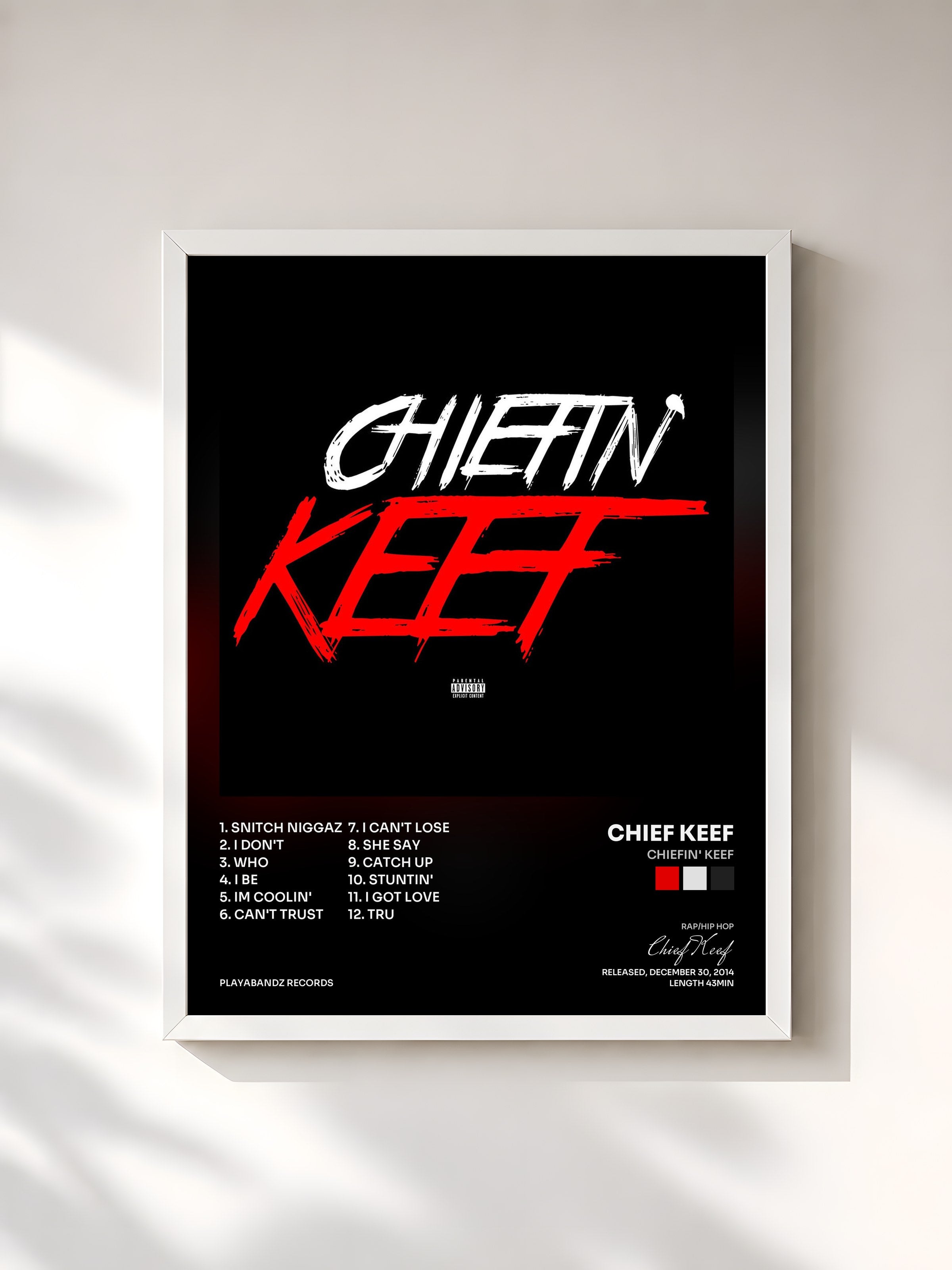 #blanc Tableau de l'album Chiefin' Keef de Chief Keef, cadre blanc, imprimé et encadré en France
