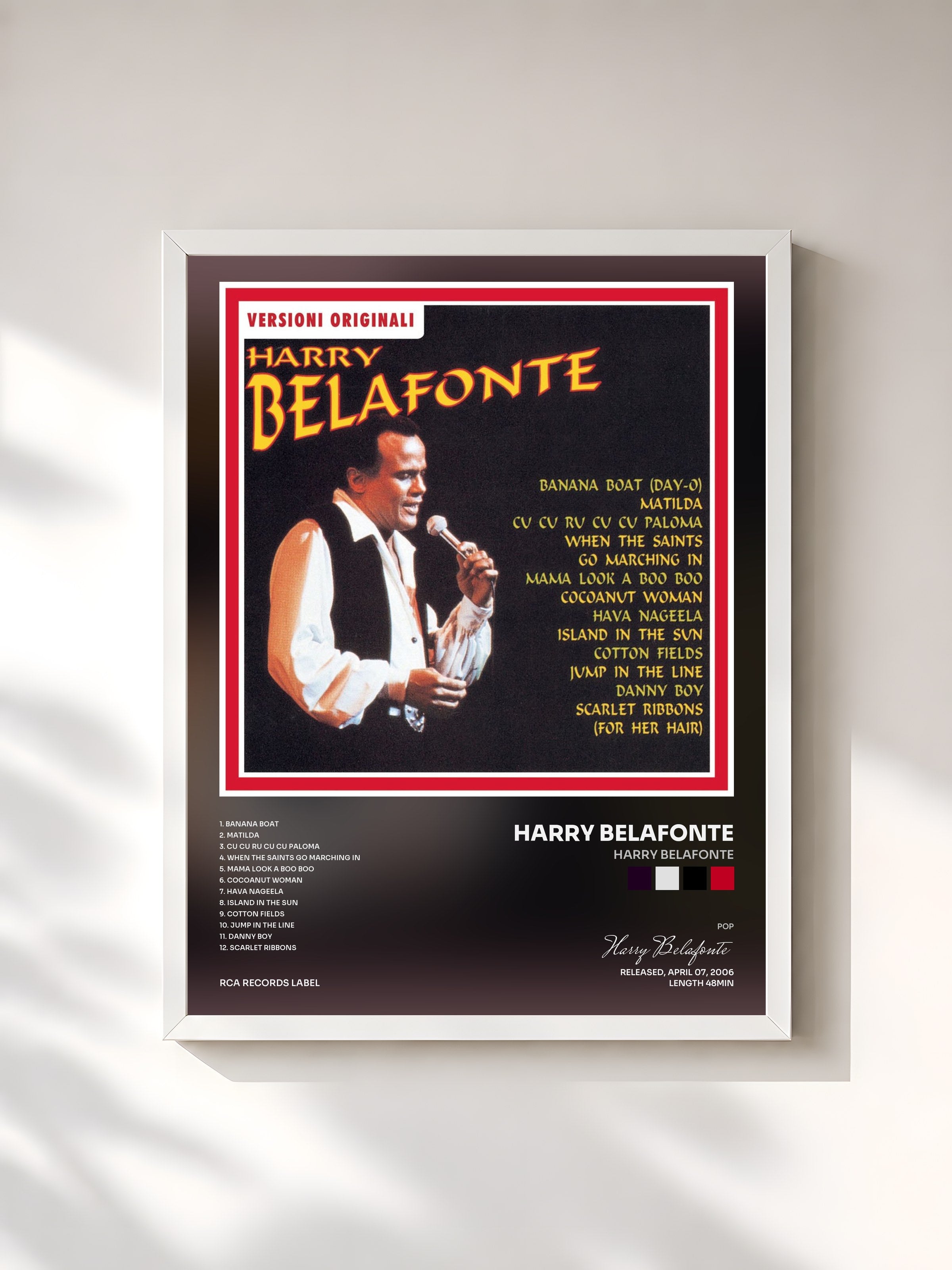 #blanc Tableau de l'album Harry Belafonte de Harry Belafonte, cadre blanc, imprimé et encadré en France