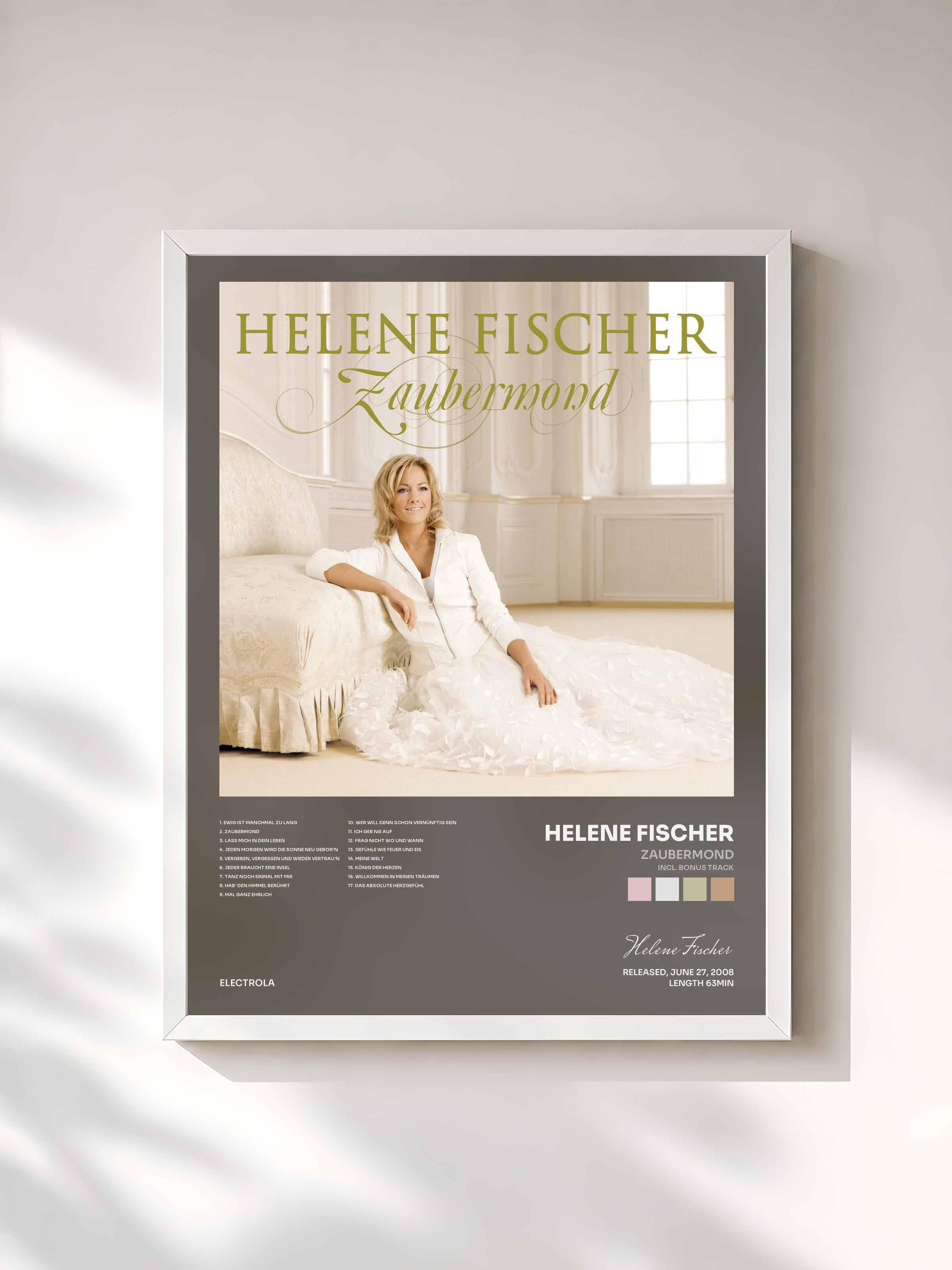 #blanc Tableau de l'album Zaubermond (Incl. Bonus Track) de Helene Fischer, cadre blanc, imprimé et encadré en France