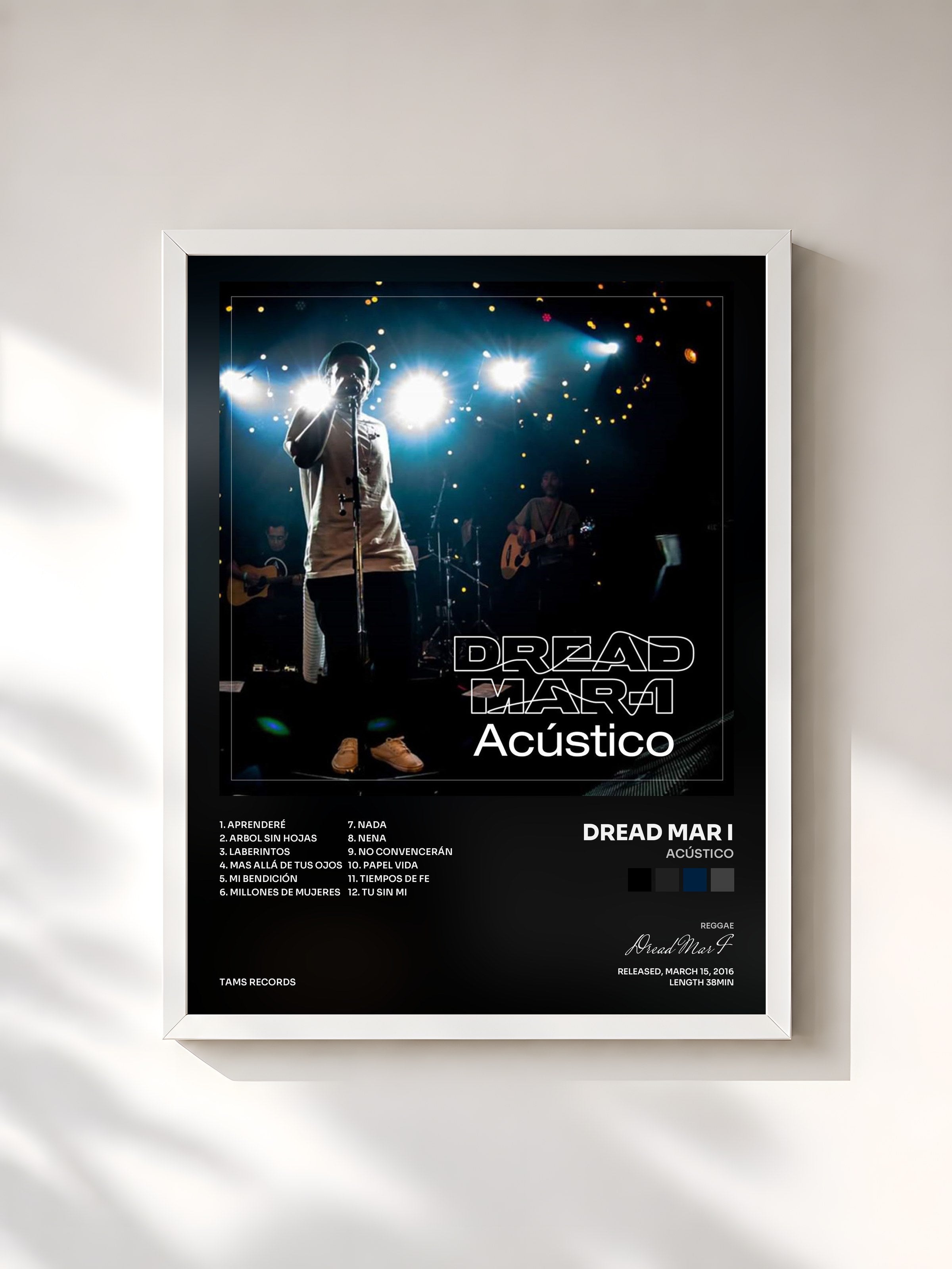 #blanc Tableau de l'album Acústico de Dread Mar I, cadre blanc, imprimé et encadré en France