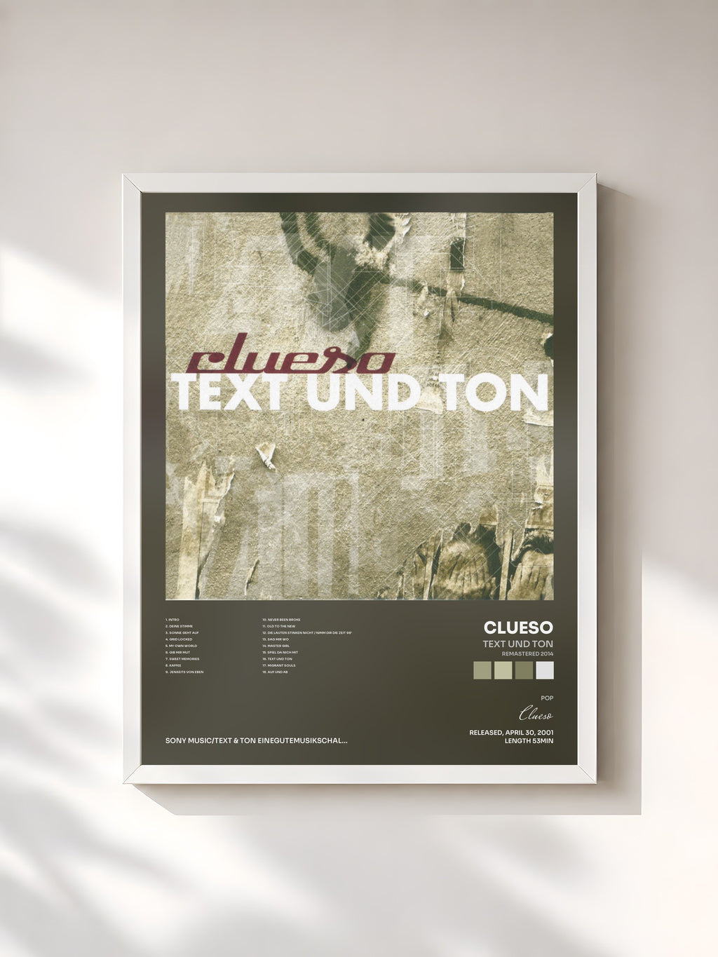 #blanc Tableau de l'album Text und Ton (Remastered 2014) de Clueso, cadre blanc, imprimé et encadré en France
