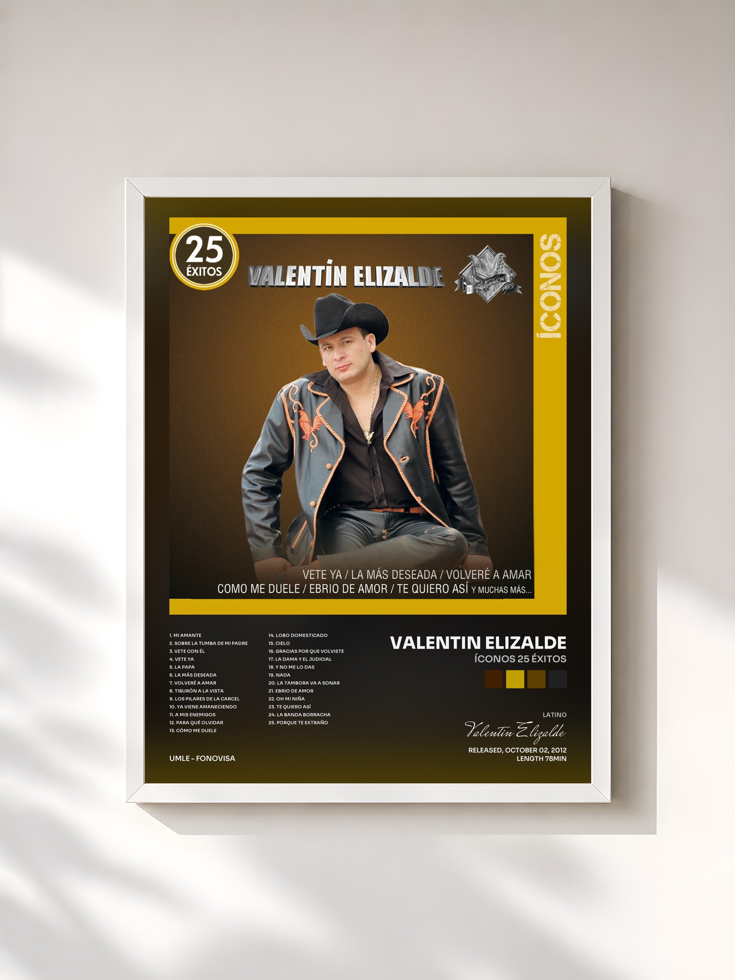 #blanc Tableau de l'album Íconos 25 Éxitos de Valentin Elizalde, cadre blanc, imprimé et encadré en France