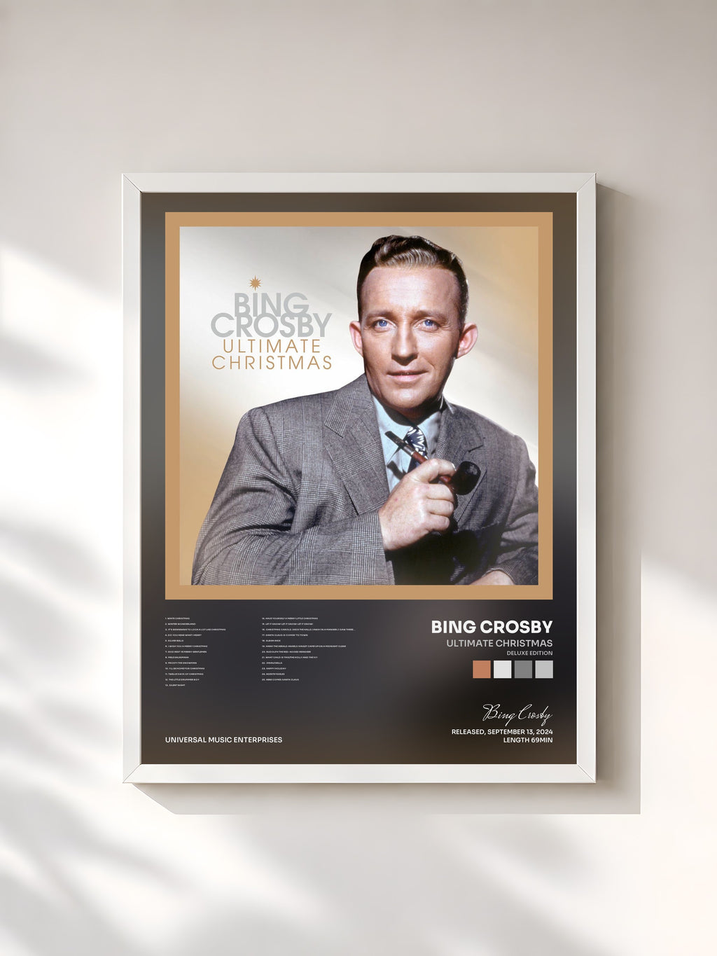 #blanc Tableau de l'album Ultimate Christmas (Deluxe Edition) de Bing Crosby, cadre blanc, imprimé et encadré en France
