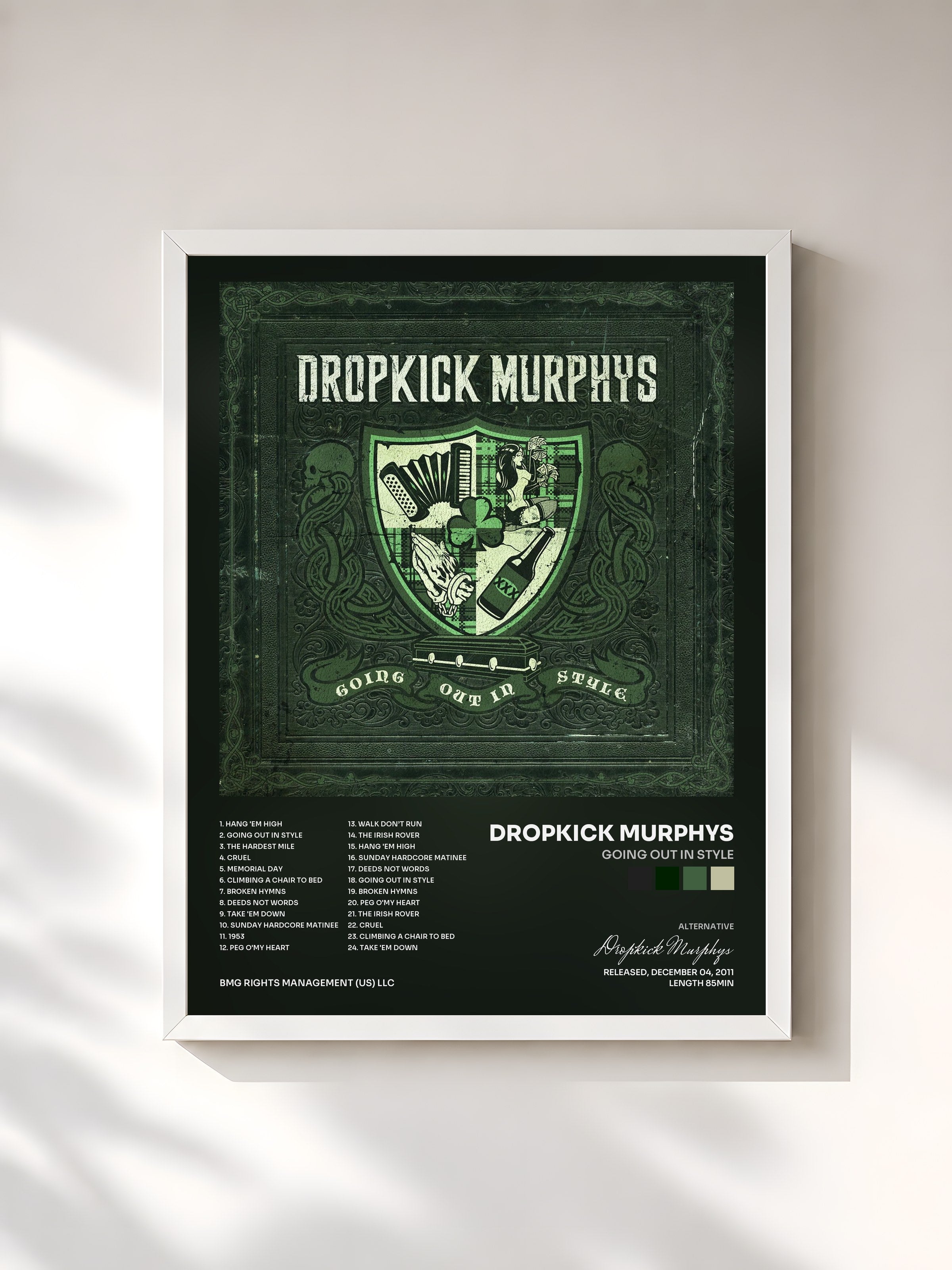#blanc Tableau de l'album Going Out In Style de Dropkick Murphys, cadre blanc, imprimé et encadré en France