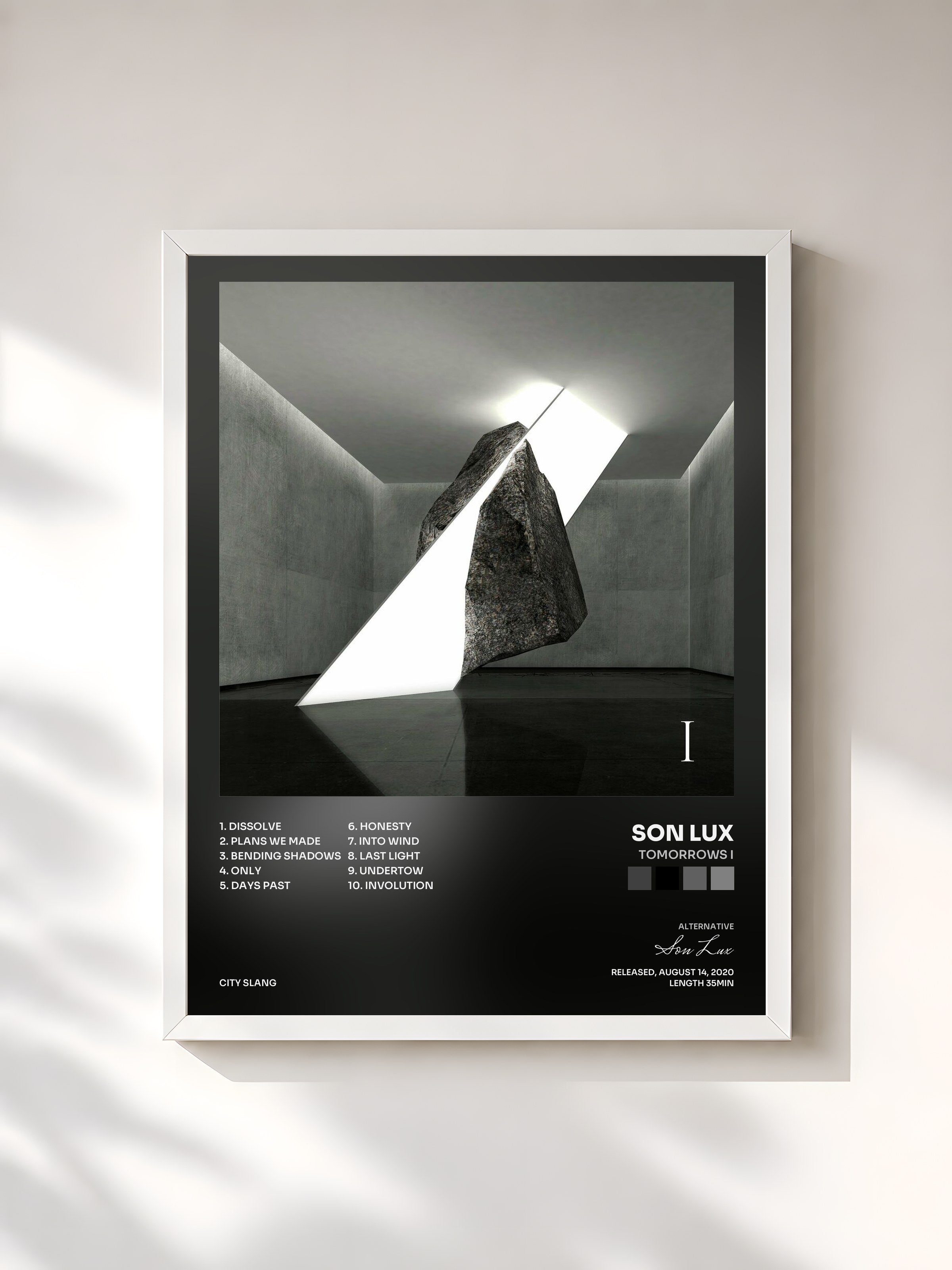 #blanc Tableau de l'album Tomorrows I de Son Lux, cadre blanc, imprimé et encadré en France