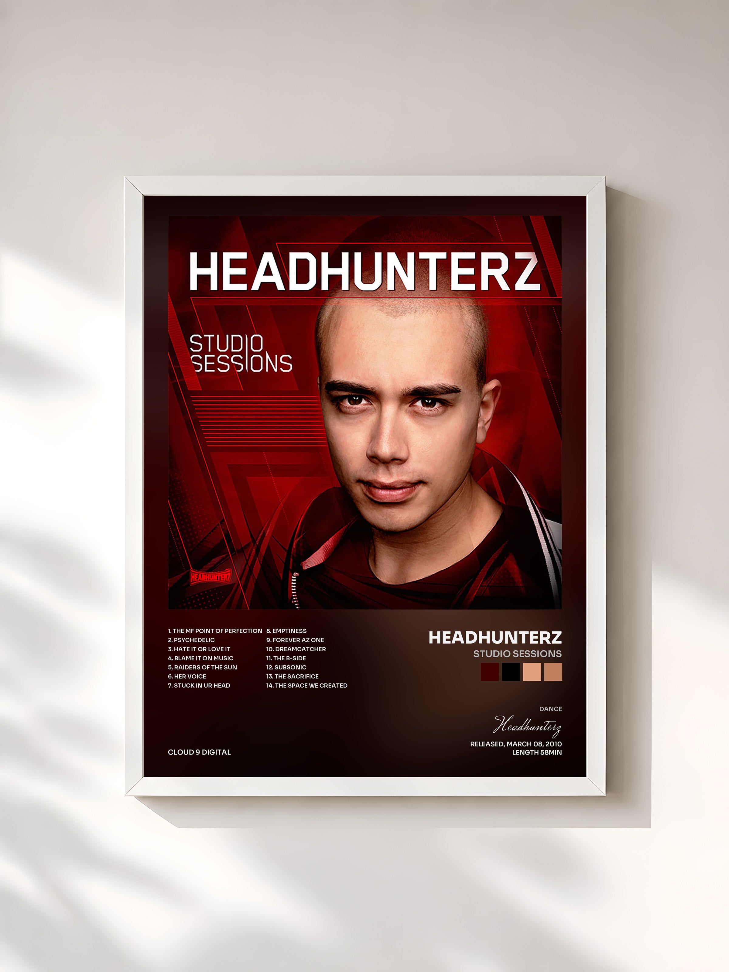 #blanc Tableau de l'album Studio Sessions de Headhunterz, cadre blanc, imprimé et encadré en France