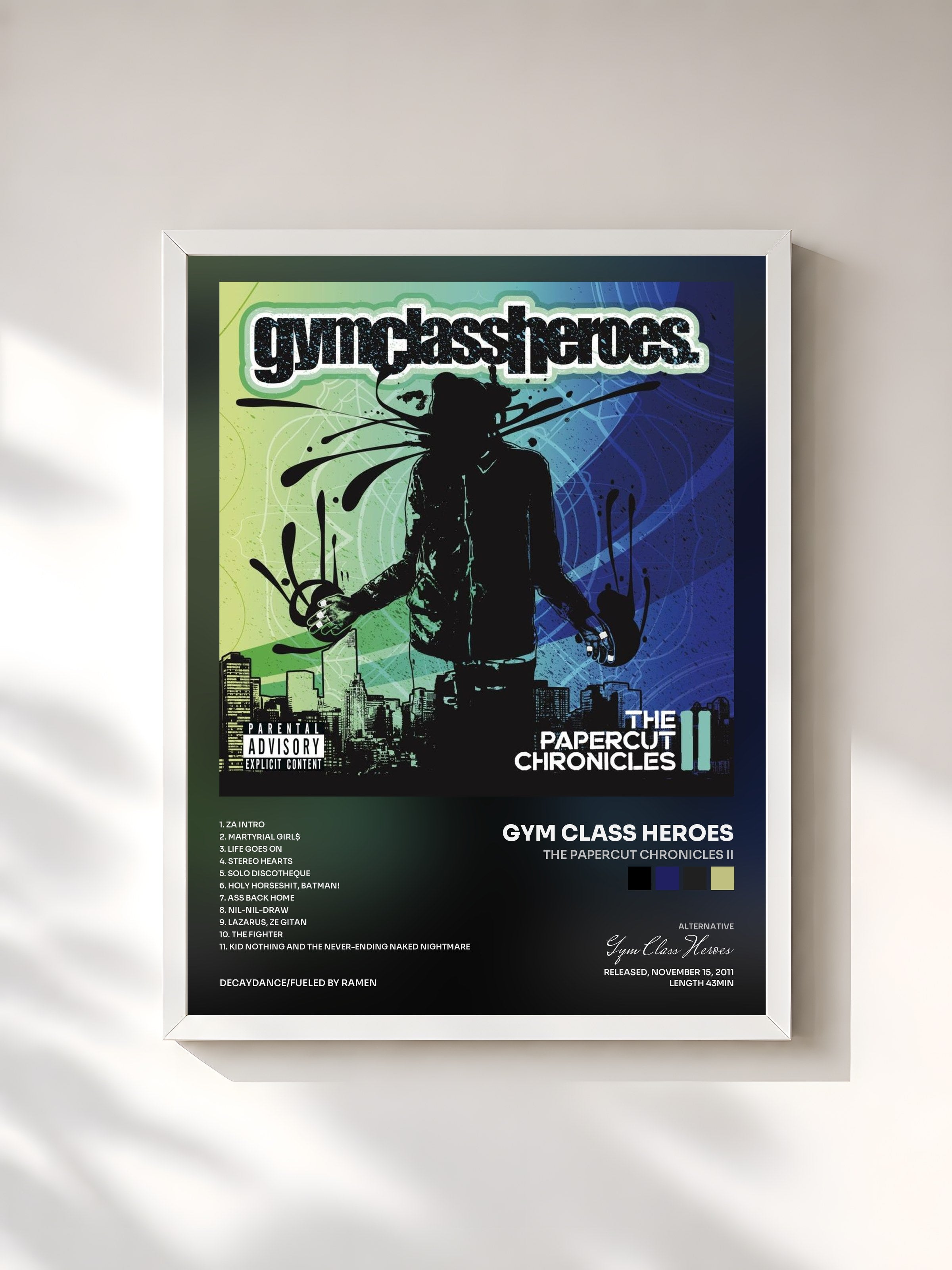 #blanc Tableau de l'album The Papercut Chronicles II de Gym Class Heroes, cadre blanc, imprimé et encadré en France