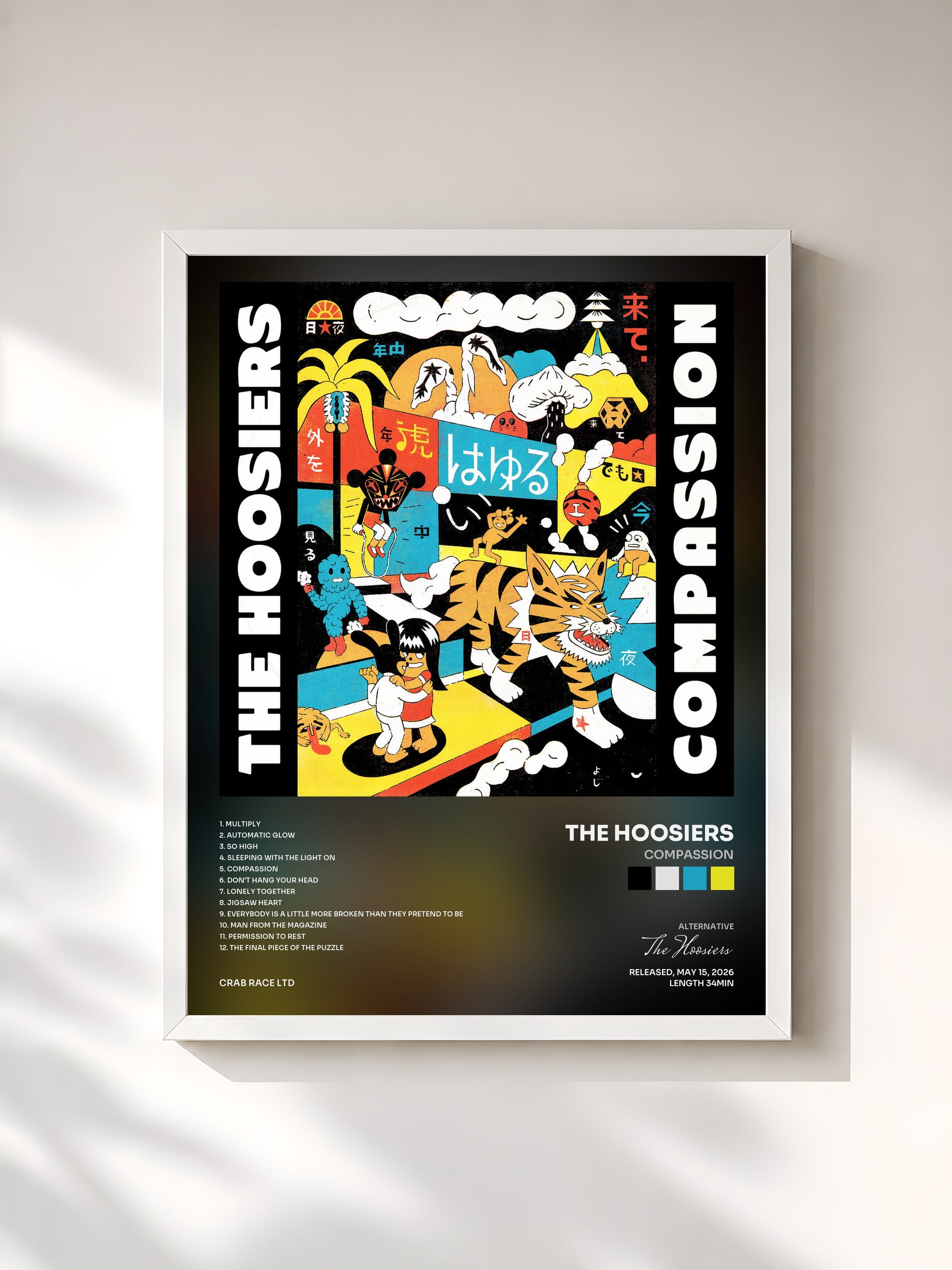 #blanc Tableau de l'album Compassion de The Hoosiers, cadre blanc, imprimé et encadré en France