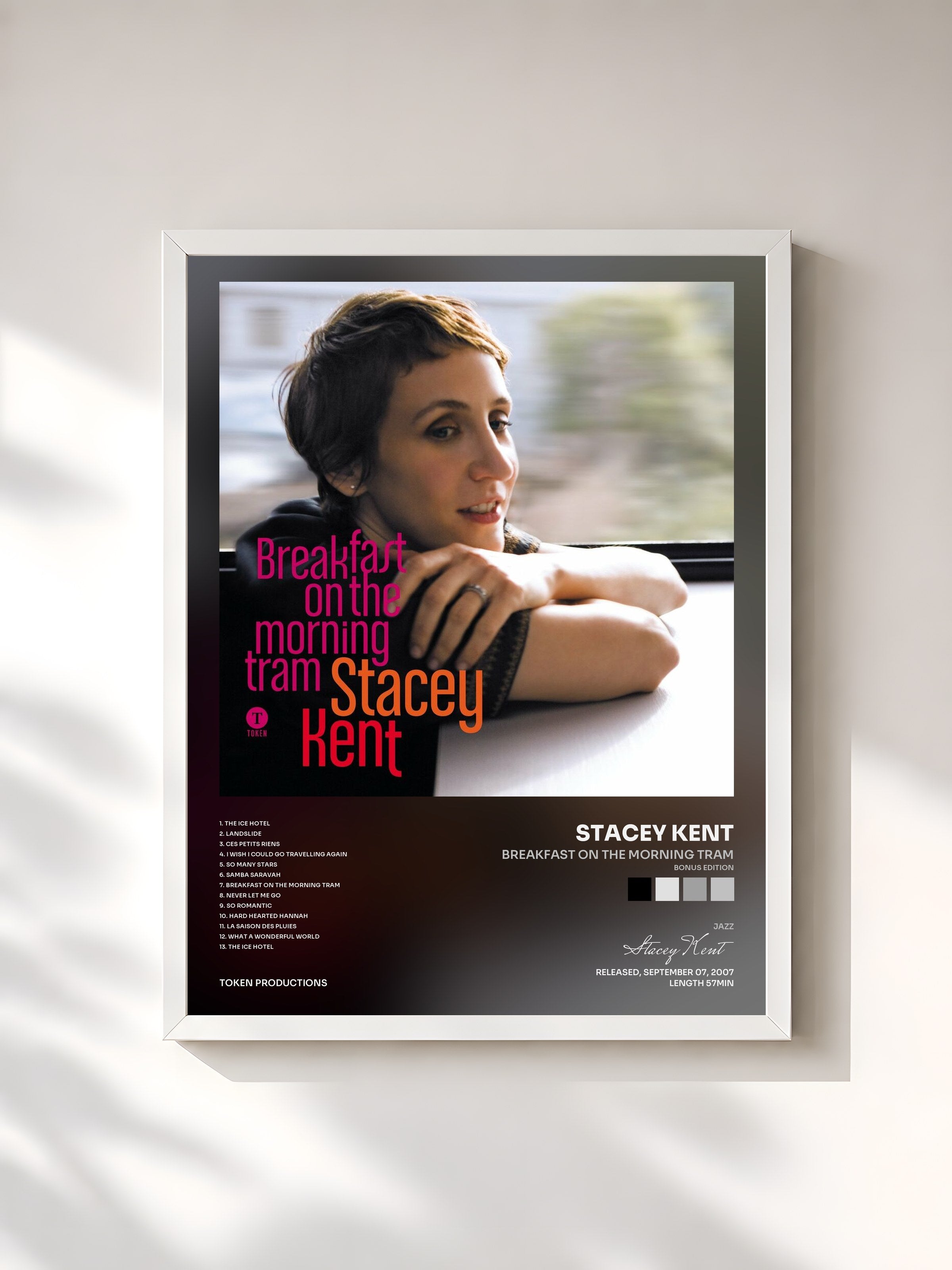 #blanc Tableau de l'album Breakfast on the Morning Tram (Bonus Edition) de Stacey Kent, cadre blanc, imprimé et encadré en France